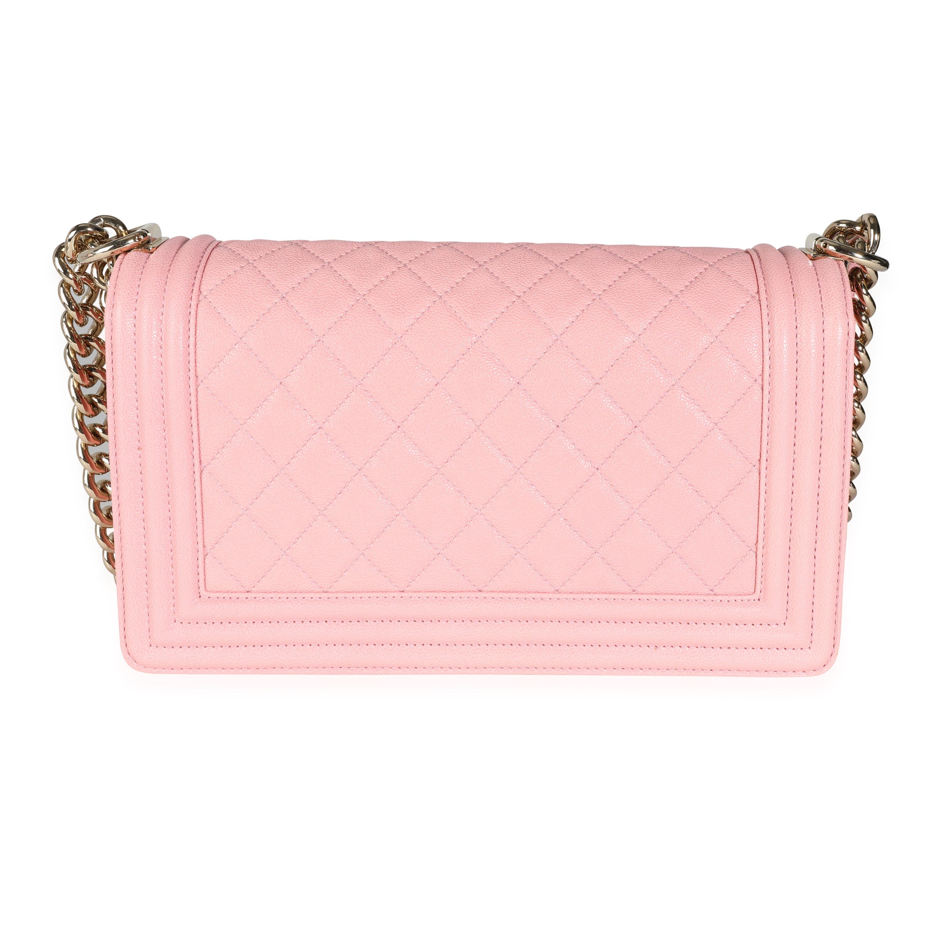 Listing Title: Chanel Pink Caviar Quilted Medium Boy Bag
SKU: 115443
Condition: Pre-owned (3000)
Handbag Condition: Excellent
Condition Comments: Excellent Condition. Plastic on hardware. Scratching to hardware. No other visible signs of