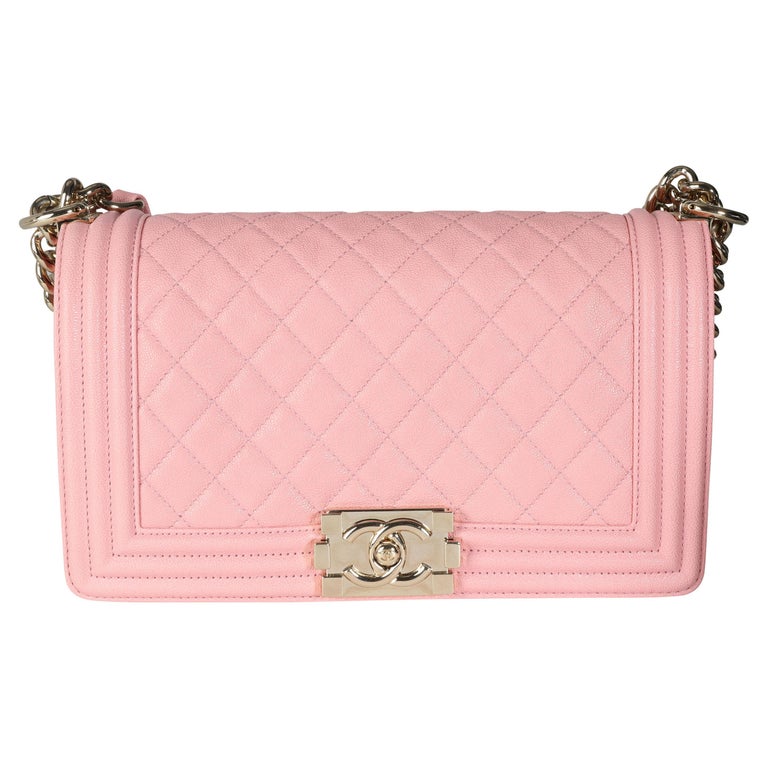 Chanel Bright Pink Quilted Patent Leather Medium Boy Bag