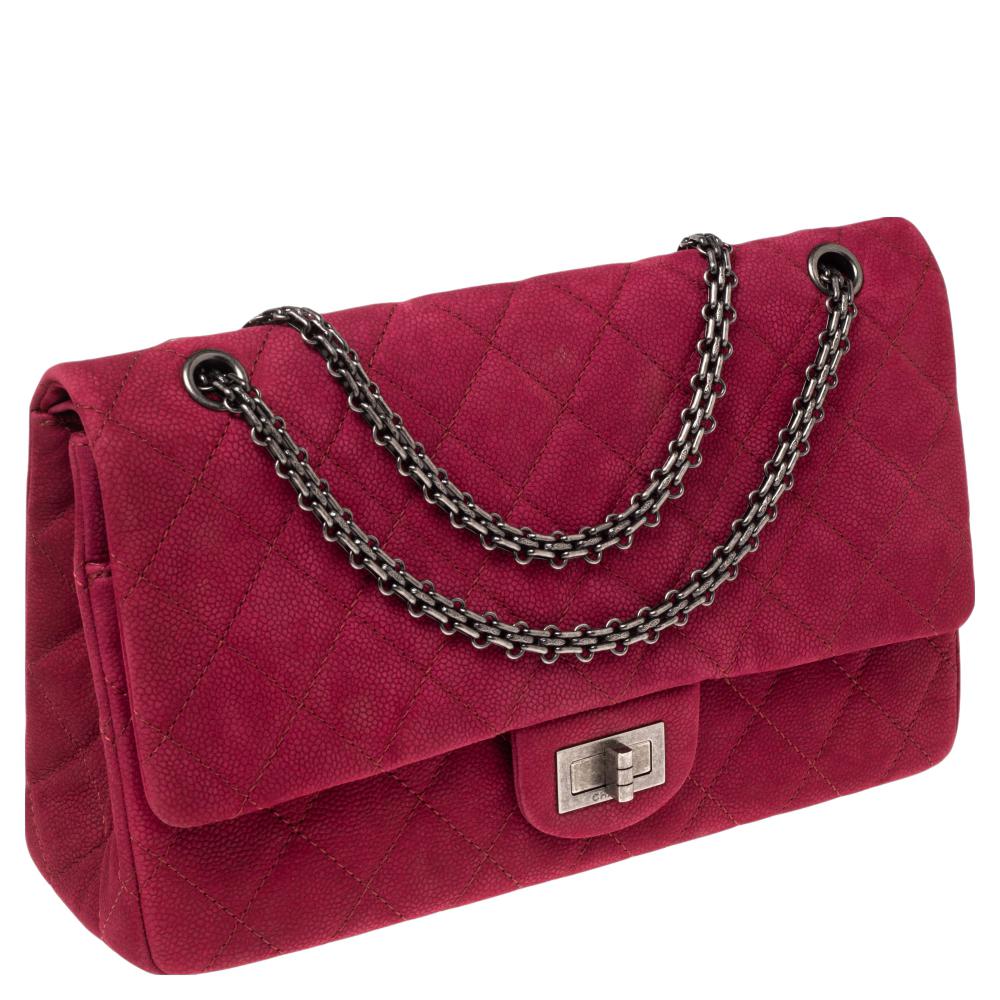 Women's Chanel Pink Caviar Suede Reissue 2.55 Classic 227 Flap Bag