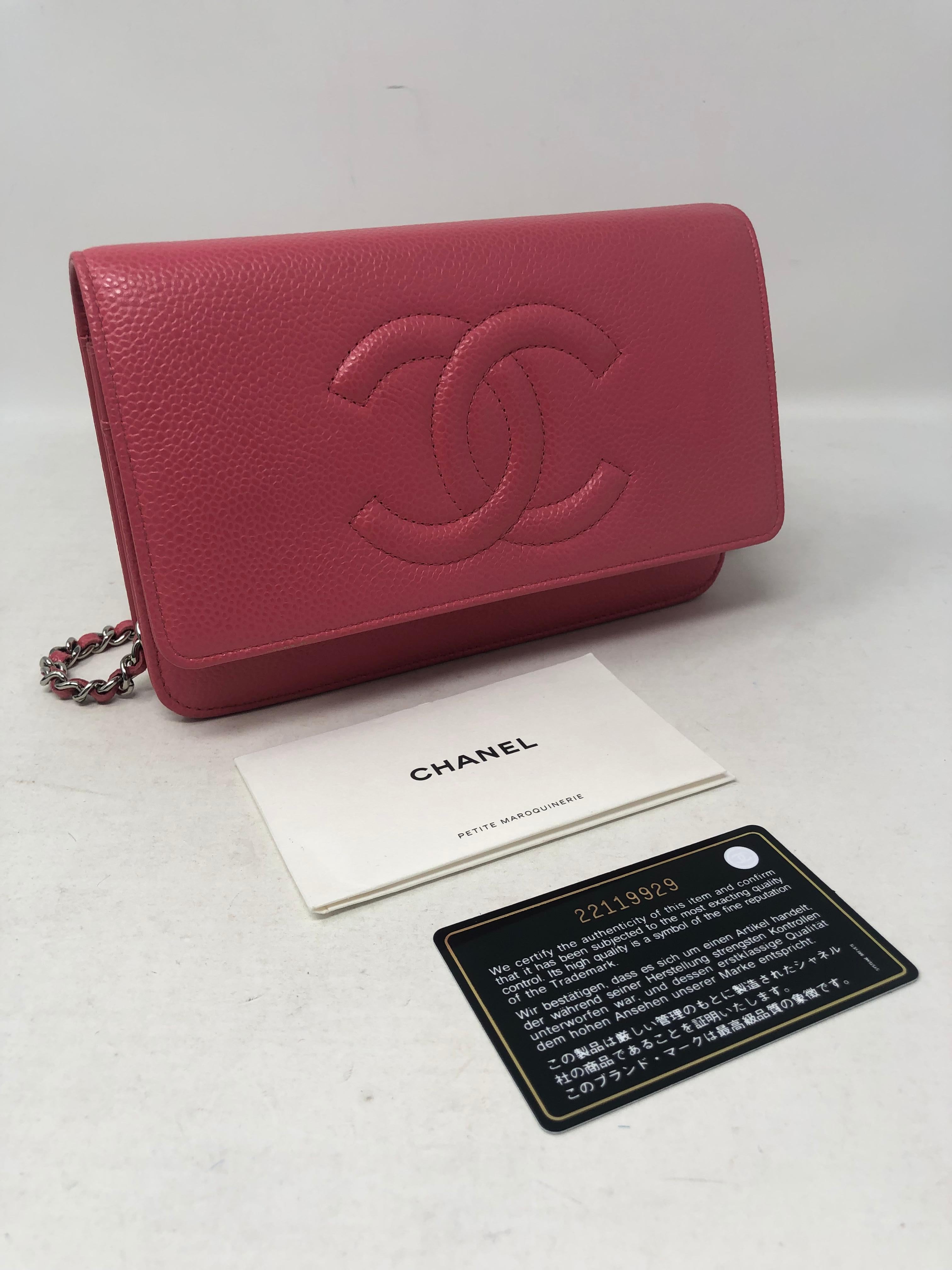 Chanel Pink Caviar Wallet On A Chain  5