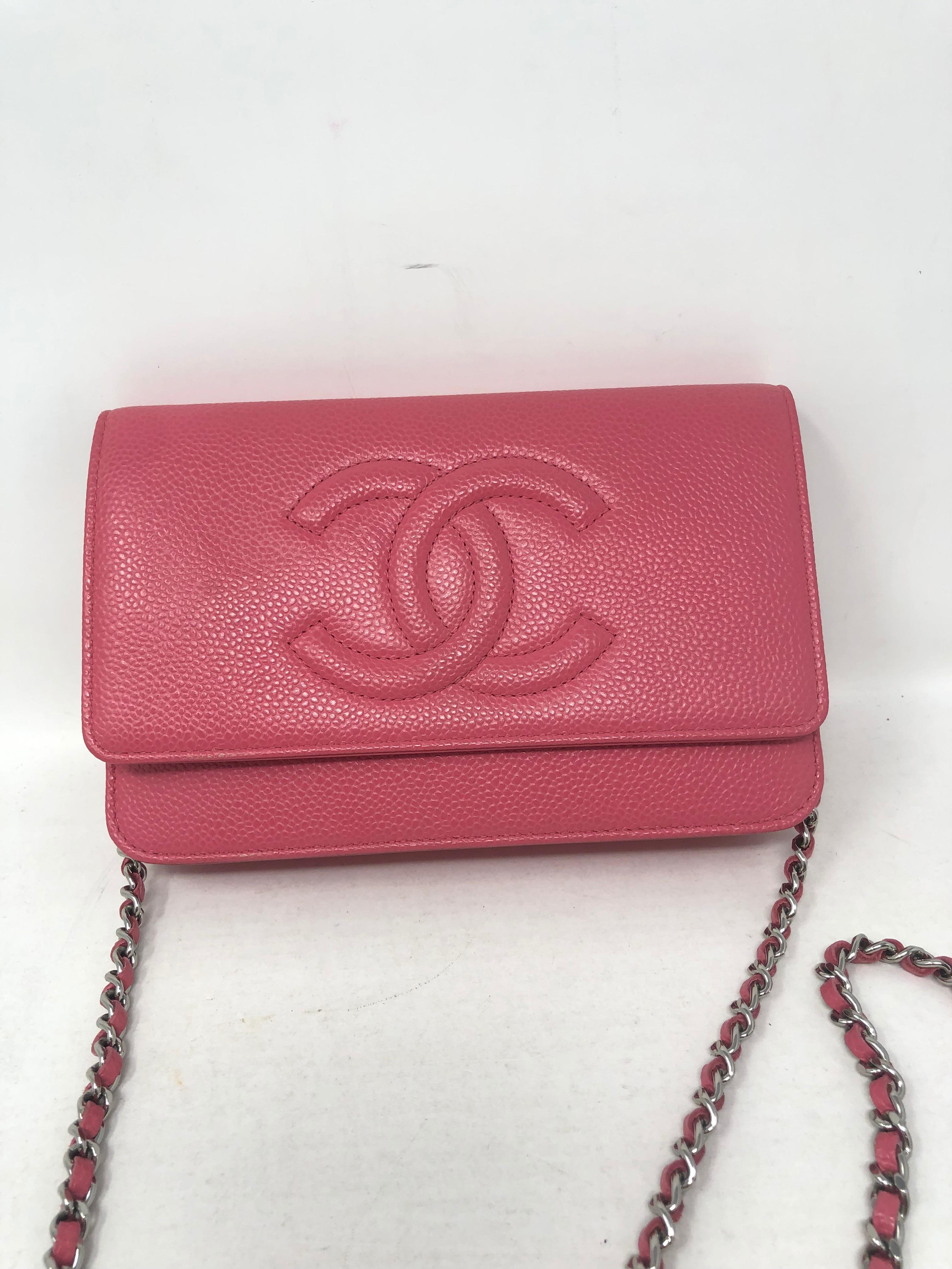 Brown Chanel Pink Caviar Wallet On A Chain 