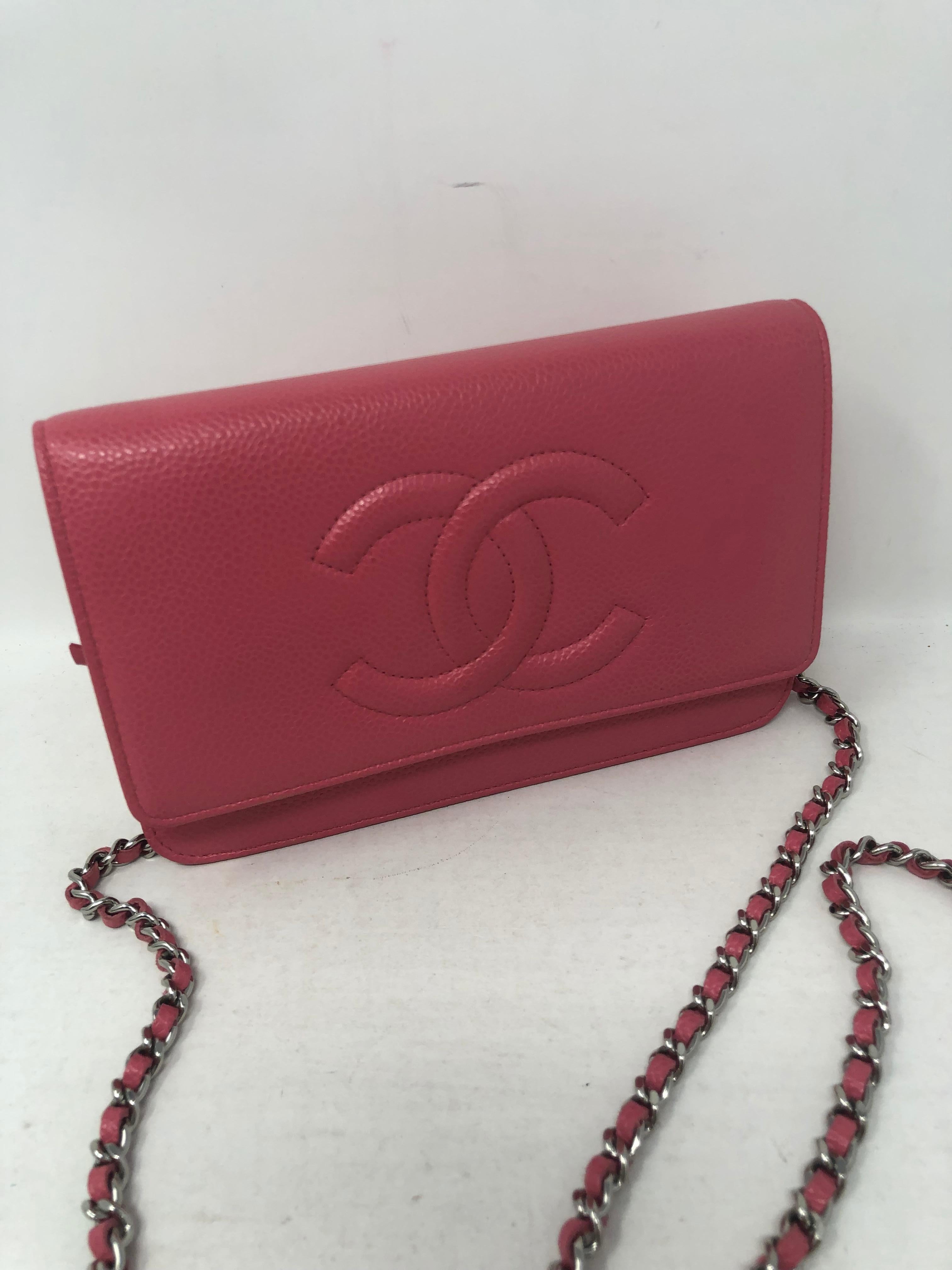 Women's or Men's Chanel Pink Caviar Wallet On A Chain 