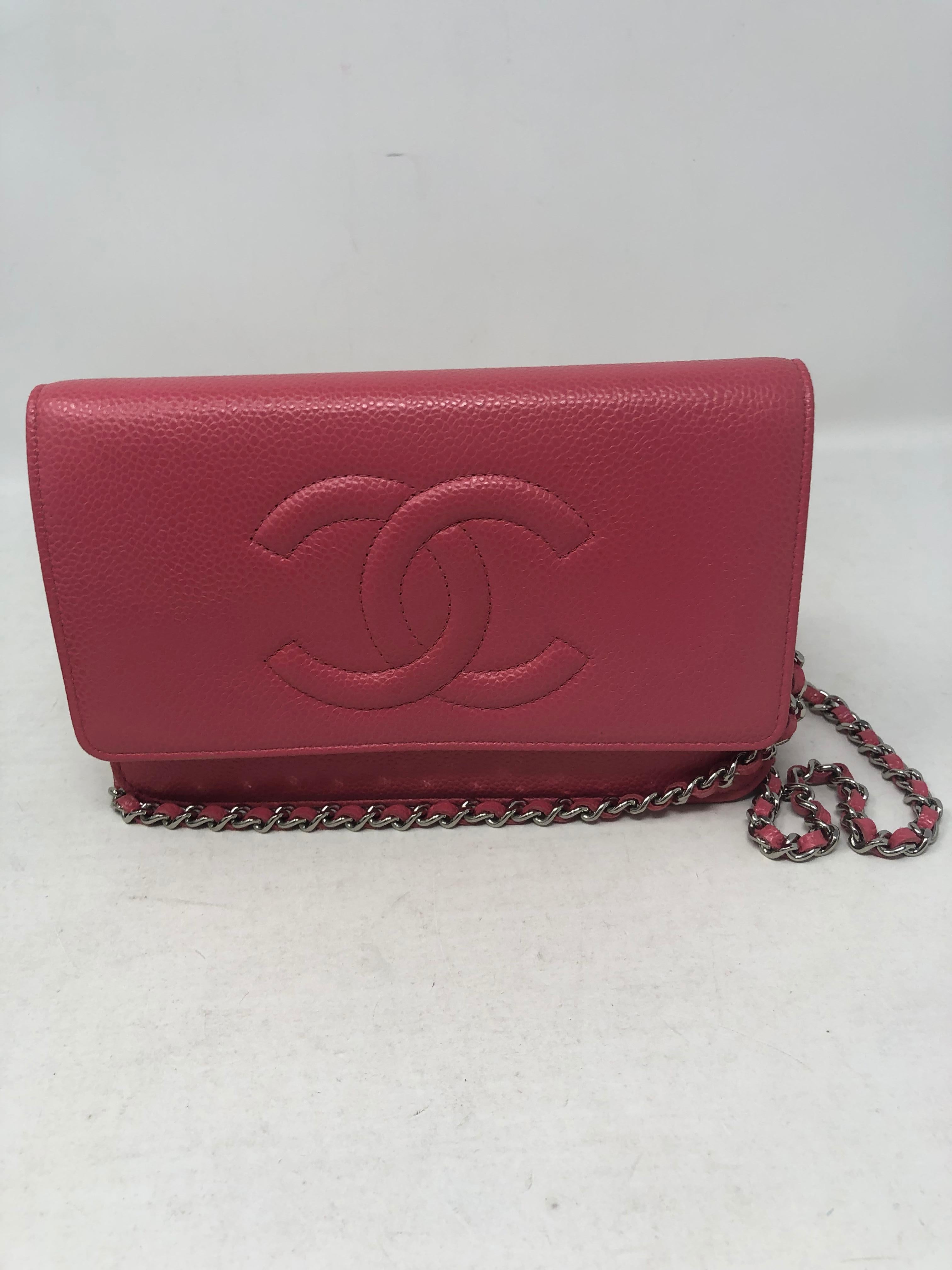 Chanel Pink Caviar Wallet On A Chain  4