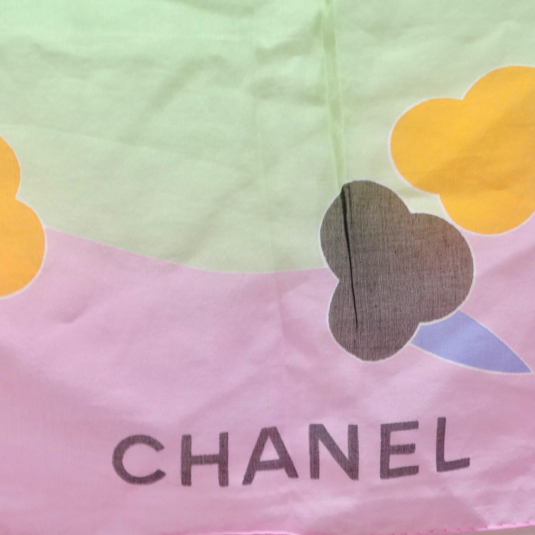 Chanel Pink CC Floral Printed Scarf In Excellent Condition In Scottsdale, AZ