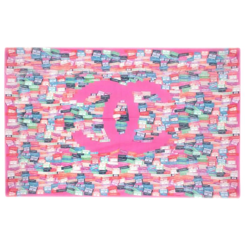 Chanel Pink CC Labels Print Silk Blend Pareo at 1stDibs