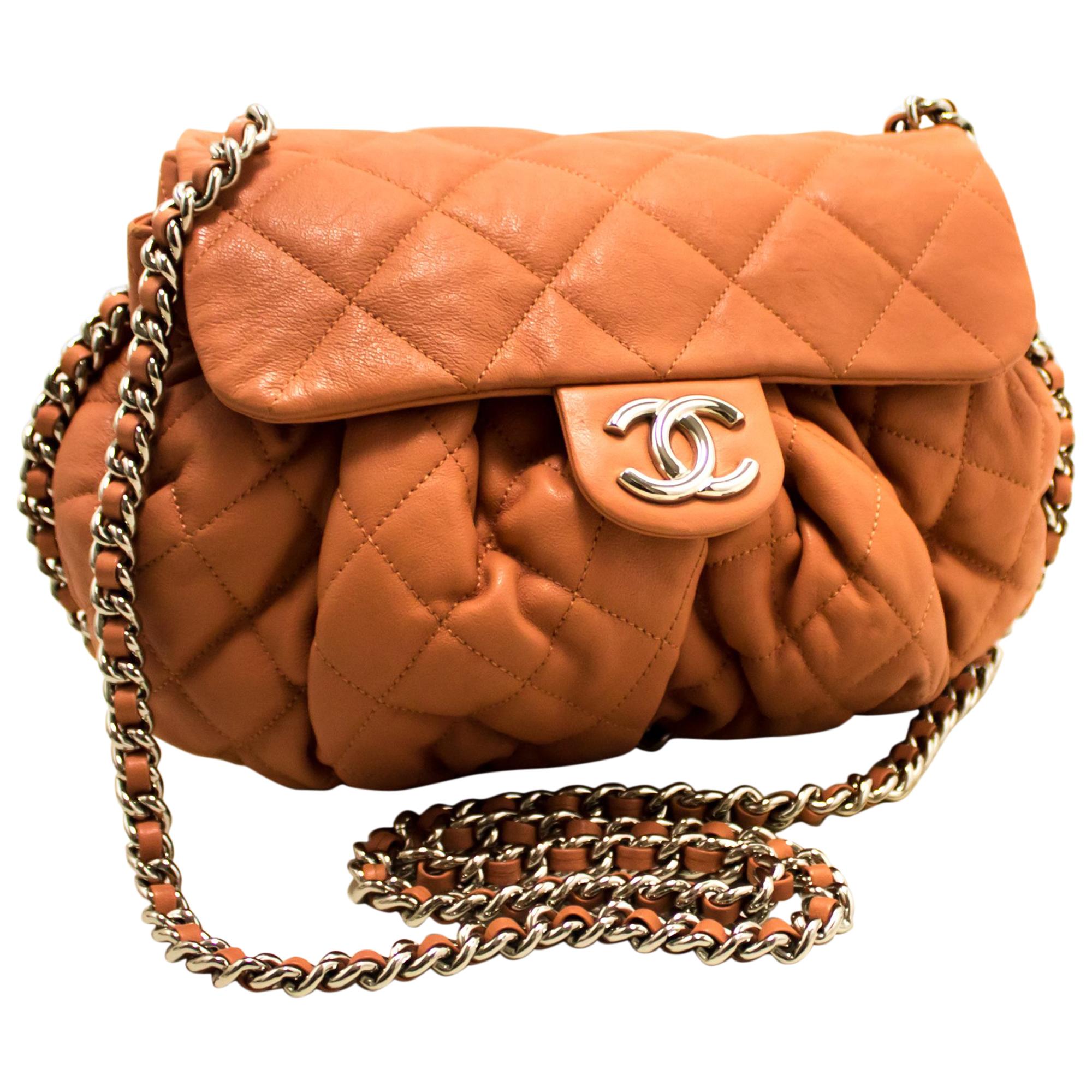 CHANEL Pink Chain Around Shoulder Crossbody Bag Flap Quilted