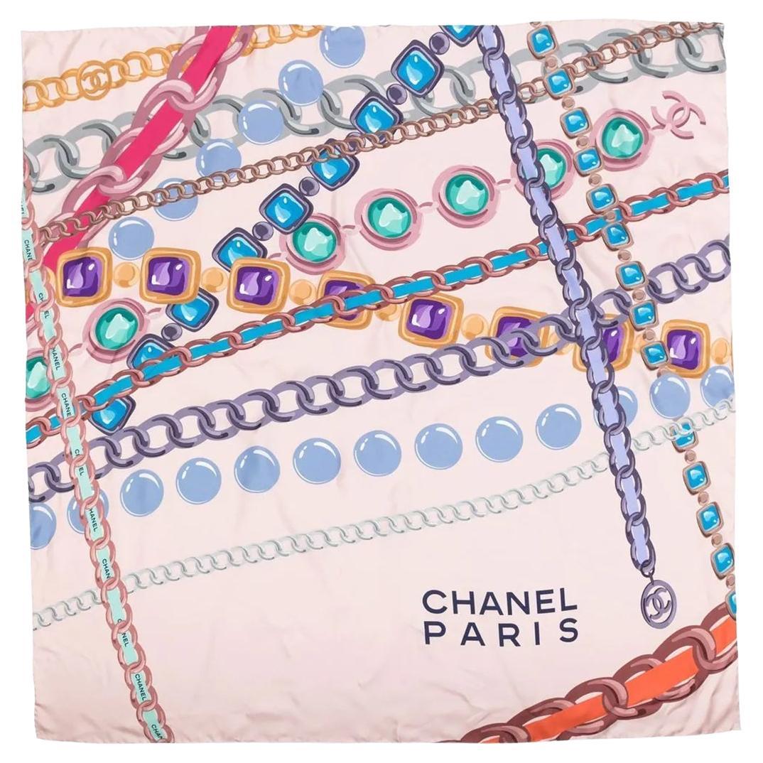 Chanel Pink Chain Motif silk scarf