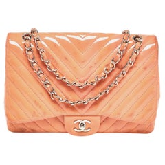 Chanel Pink Chevron Patent Leather Jumbo Classic Single Flap Bag