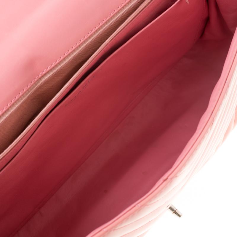 Chanel Pink Chevron Patent Leather Maxi Classic Single Flap Bag 3