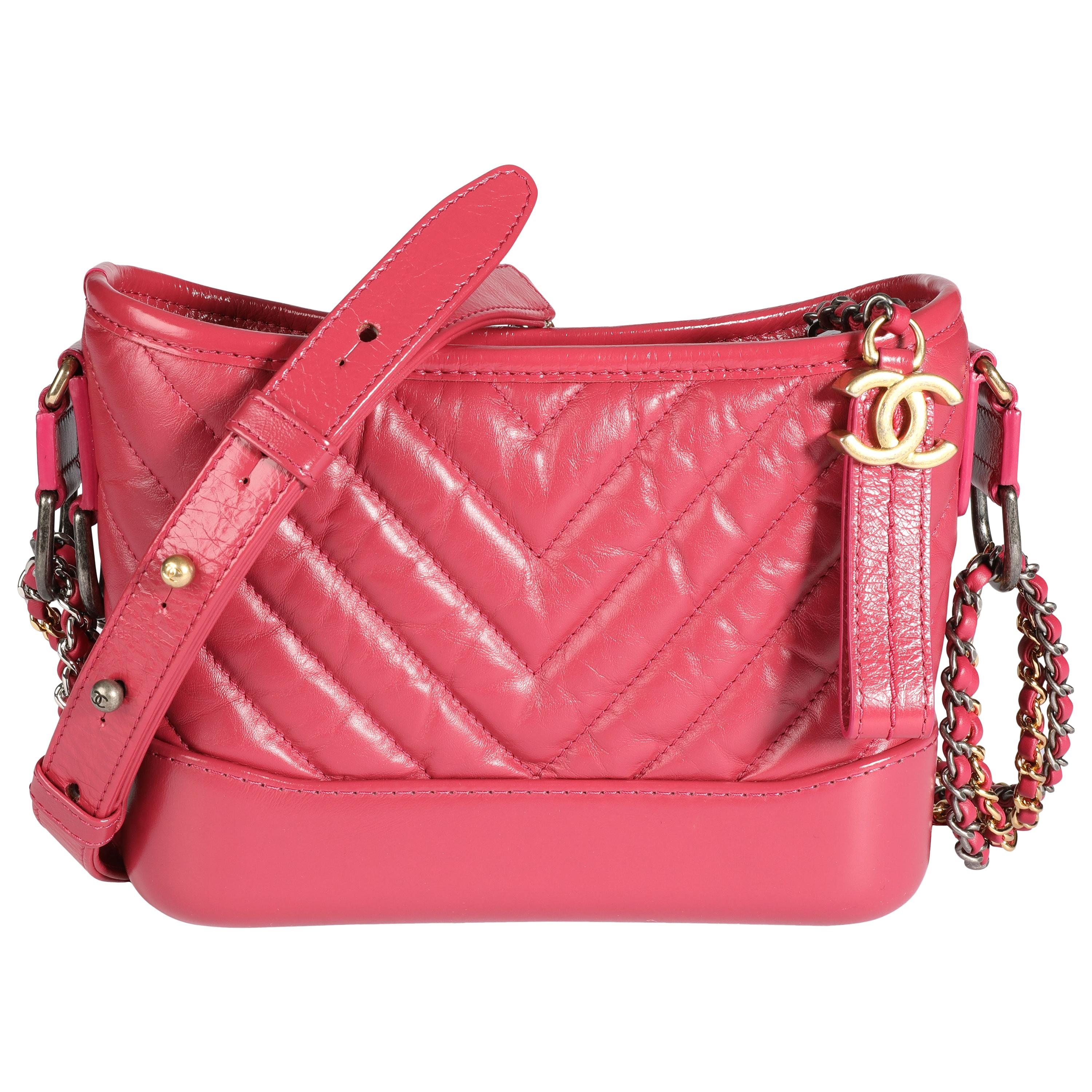 Chanel Pink Chevron Quilted Aged Calfskin Small Gabrielle Hobo