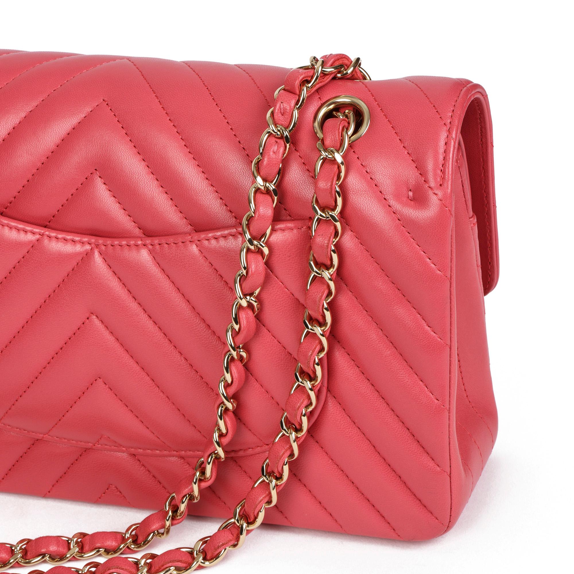 CHANEL Pink Chevron Quilted Lambskin Medium Classic Double Flap Bag  1