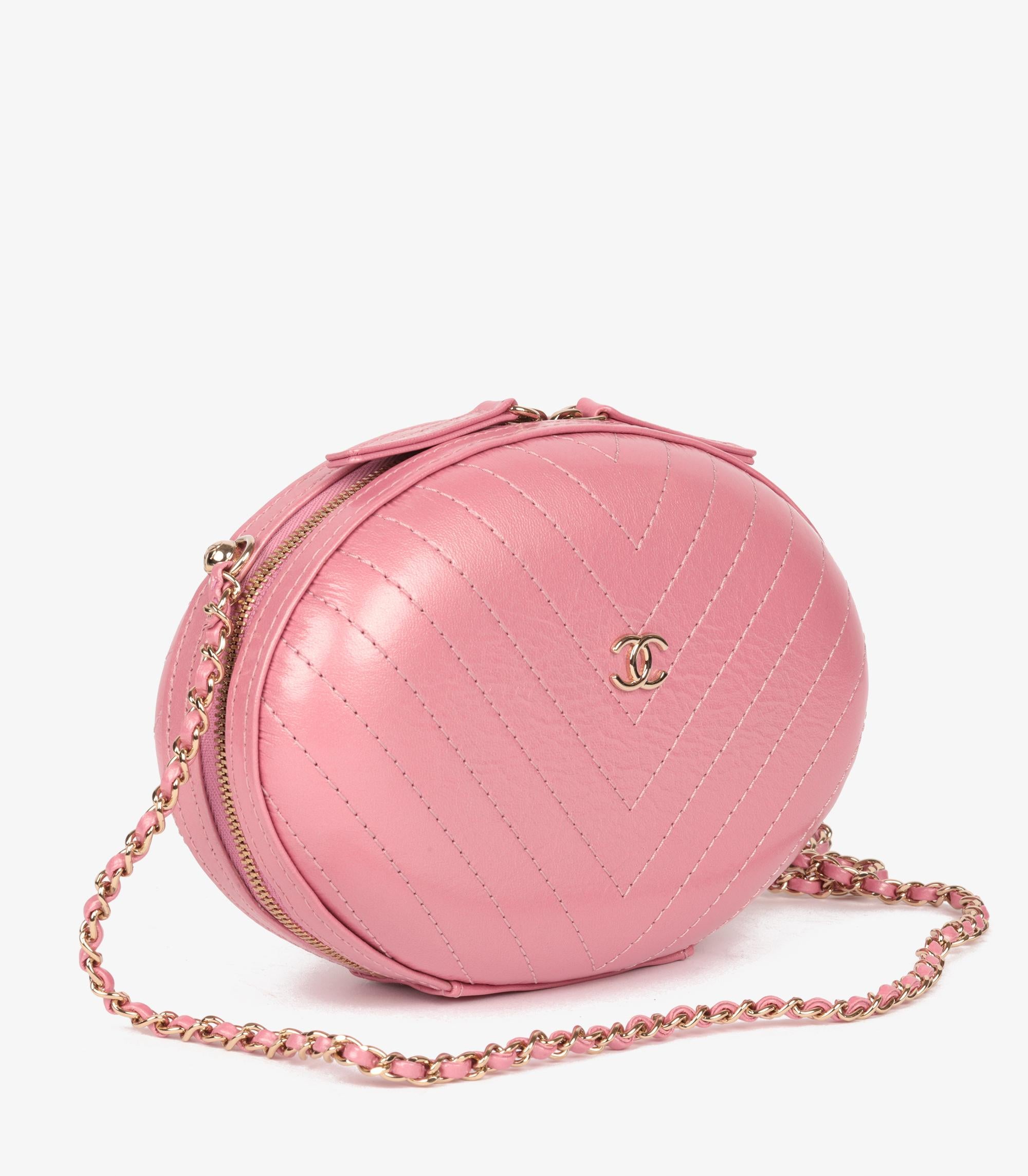Chanel Pink Chevron Quilted Shiny Calfskin Leather La Pausa Classic Evening Bag In Excellent Condition For Sale In Bishop's Stortford, Hertfordshire