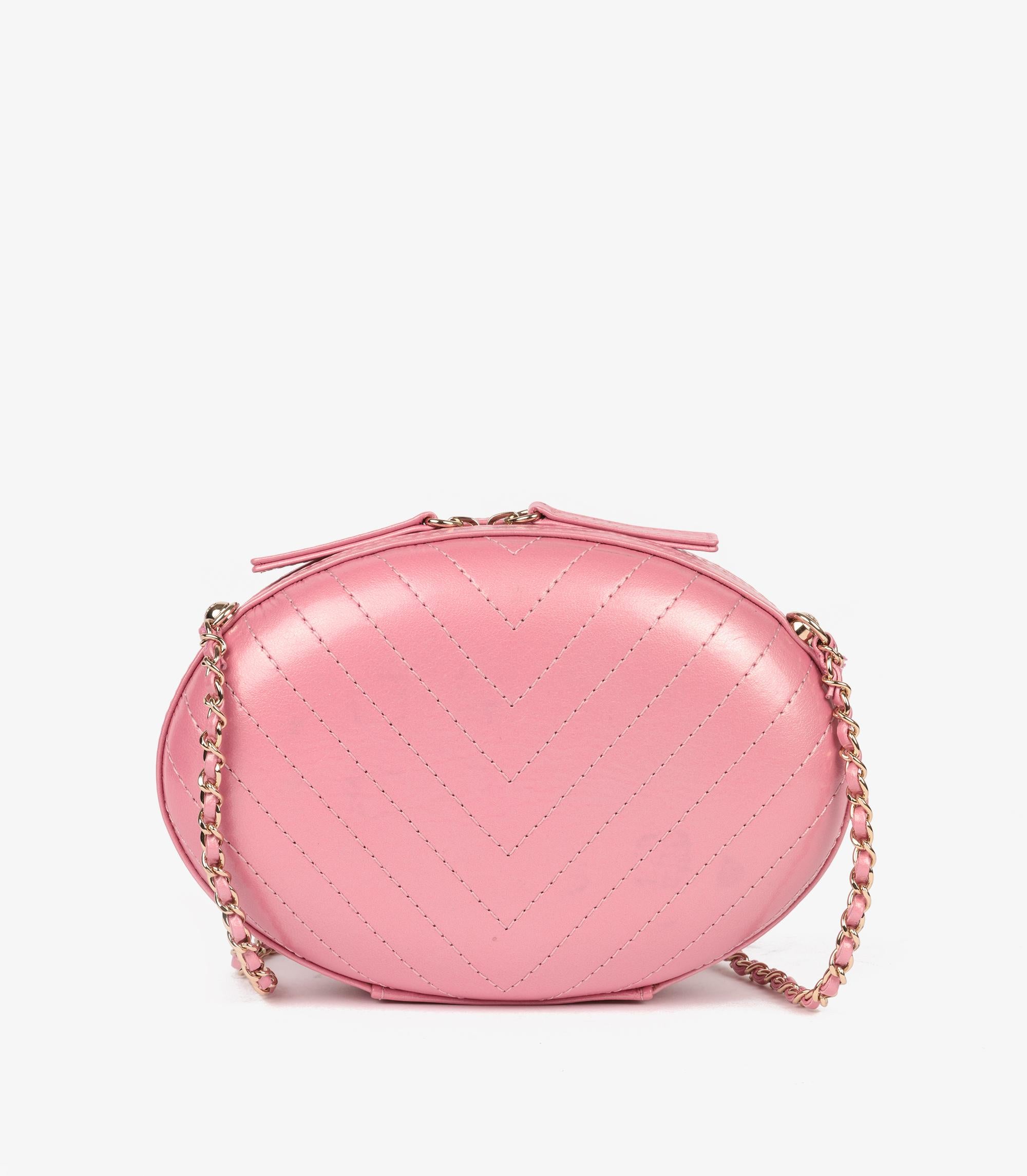 Chanel Pink Chevron Quilted Shiny Calfskin Leather La Pausa Classic Evening Bag For Sale 1