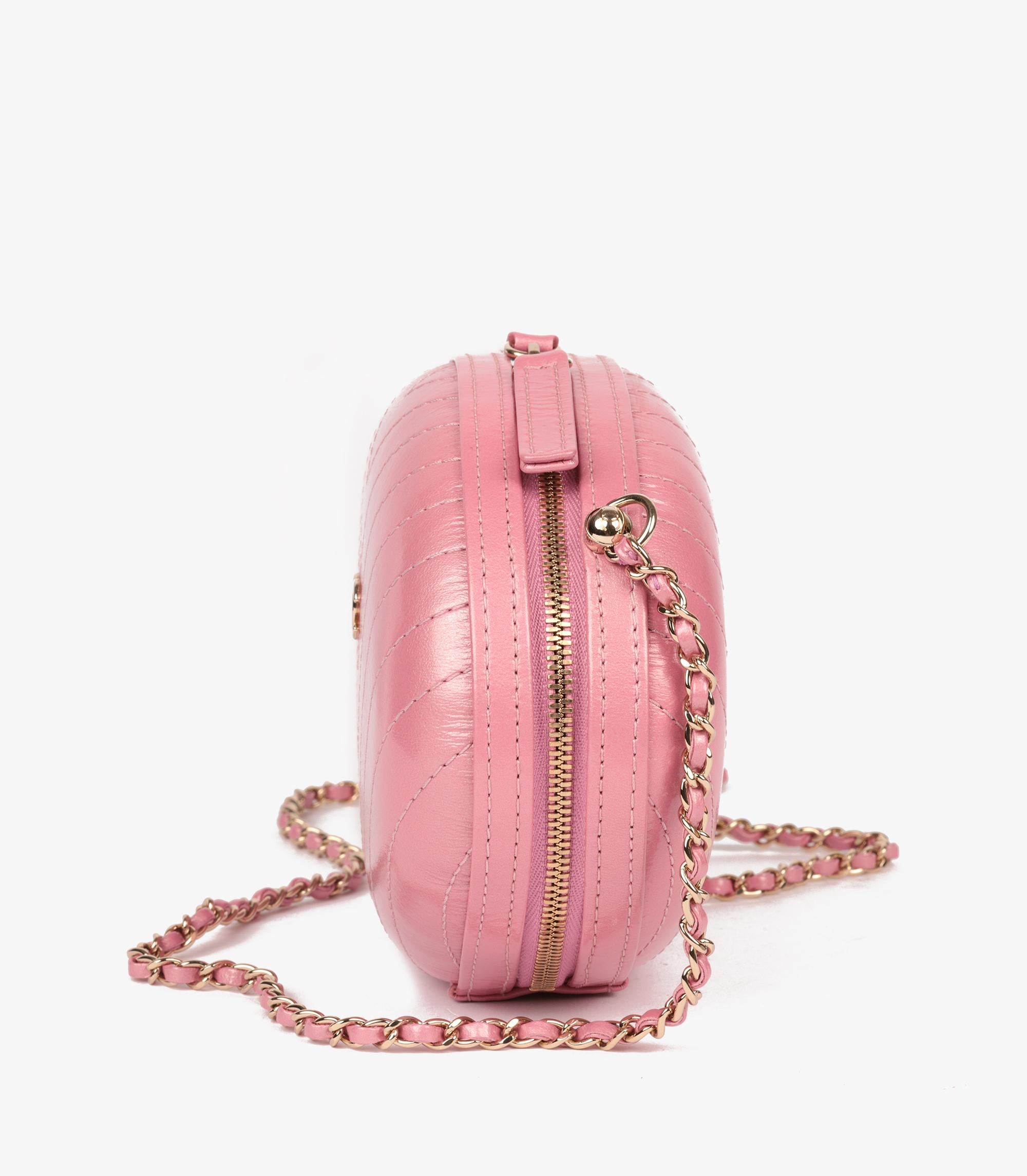 Chanel Pink Chevron Quilted Shiny Calfskin Leather La Pausa Classic Evening Bag For Sale 3