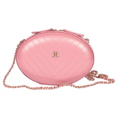 Chanel Pink Chevron Quilted Shiny Calfskin Leather La Pausa Classic Evening Bag
