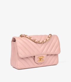 Chanel Pink Chevron Quilted Washed Caviar Leather Rectangular Mini Flap Bag