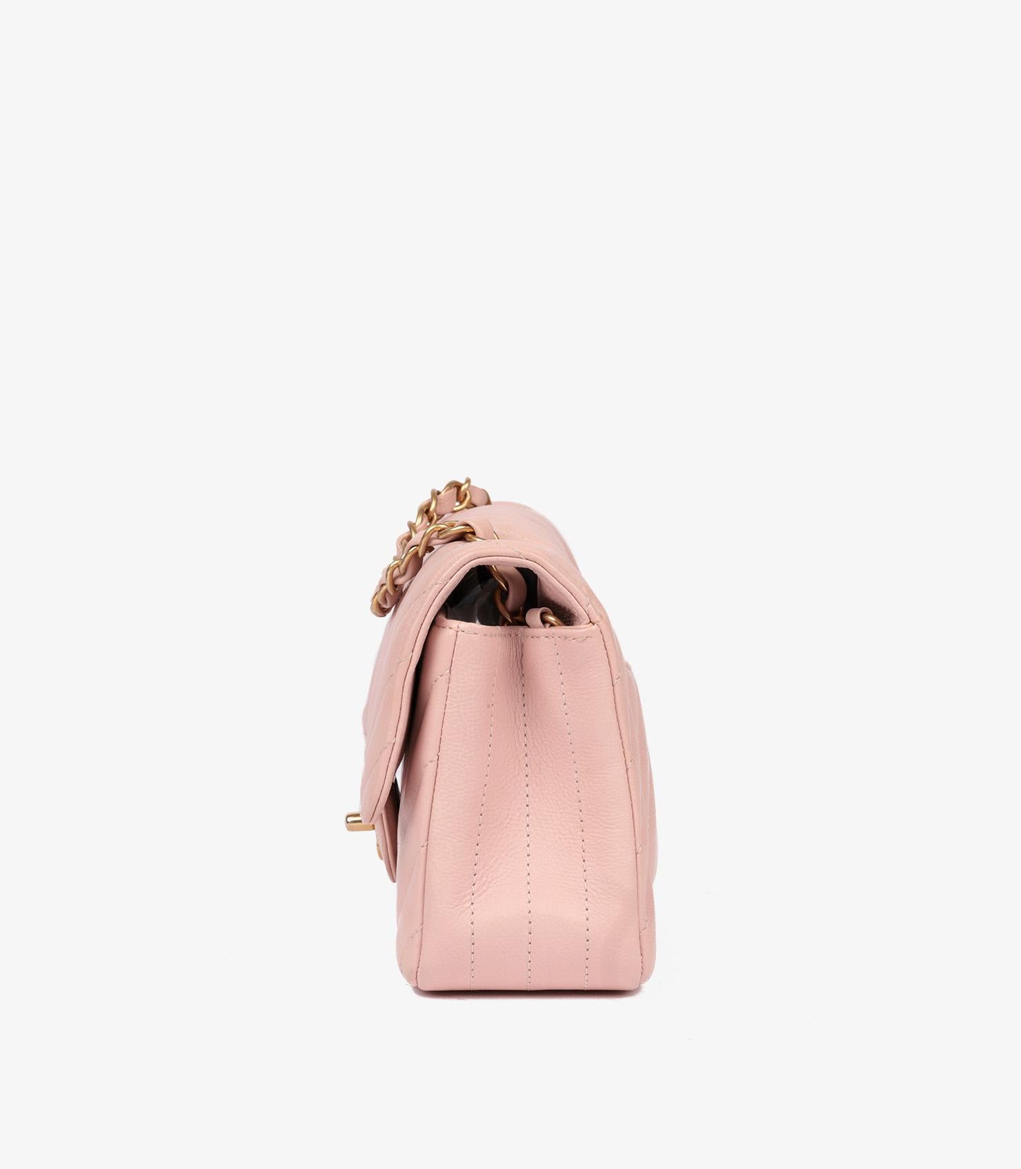 Chanel Pink Chevron Quilted Washed Caviar Leather Rectangular Mini Flap Bag In Excellent Condition In Bishop's Stortford, Hertfordshire