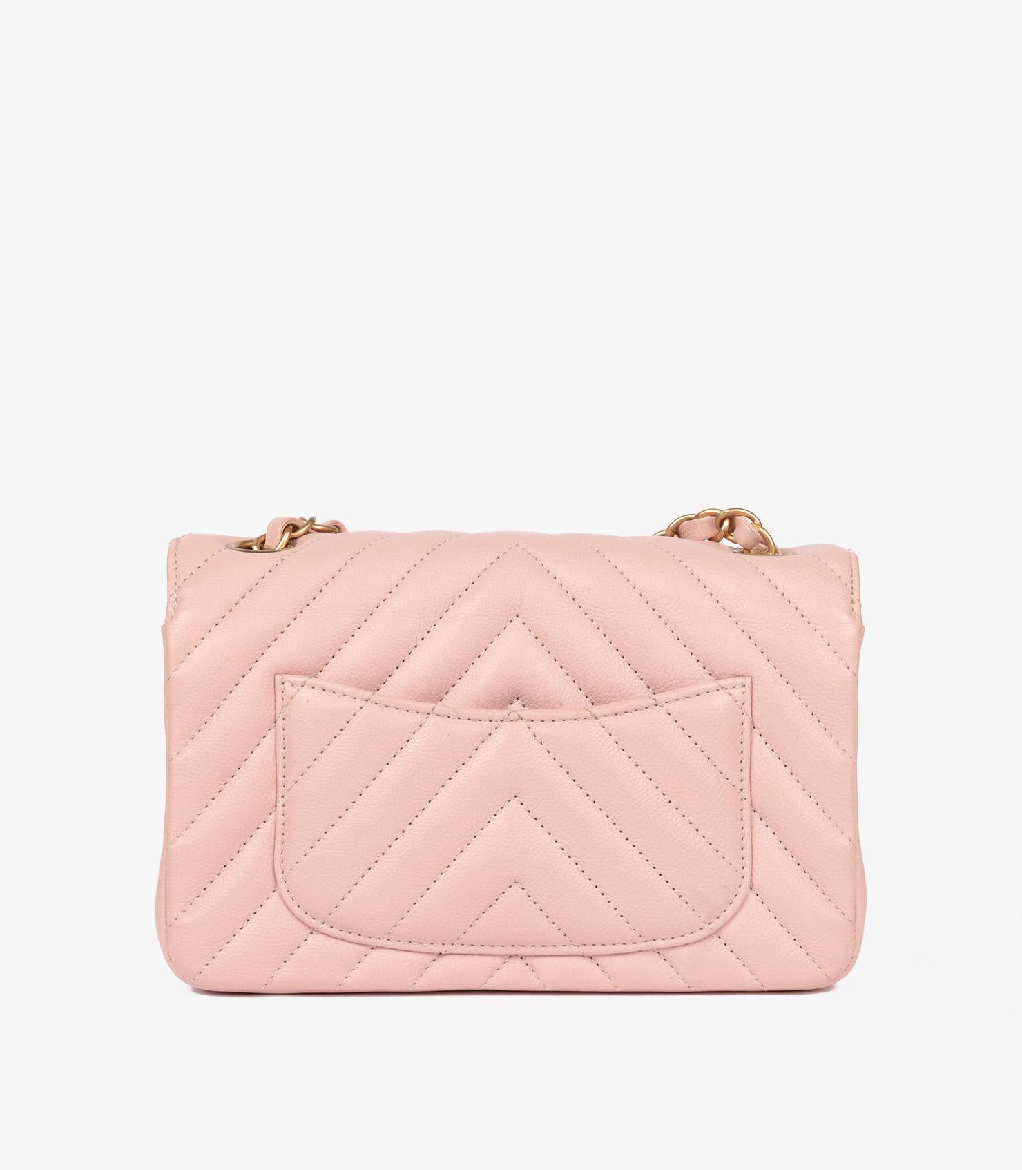 Women's Chanel Pink Chevron Quilted Washed Caviar Leather Rectangular Mini Flap Bag