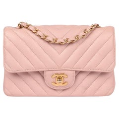Chanel Pink Chevron Quilted Washed Caviar Leather Rectangular Mini Flap Bag