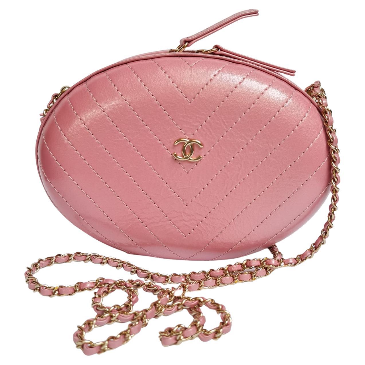 Chanel Pink Chevron Stitched Ellipse Crossbody Bag