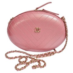 Used Chanel Pink Chevron Stitched Ellipse Crossbody Bag