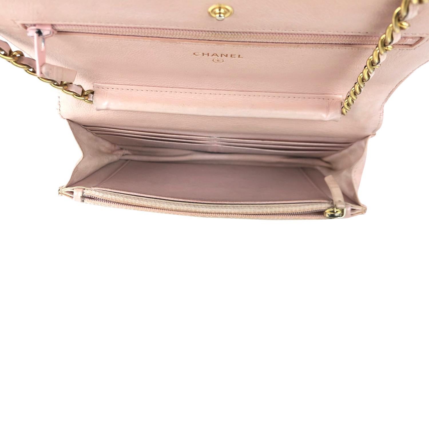 Chanel Pink Chevron Wallet On Chain Crossbody Bag 2