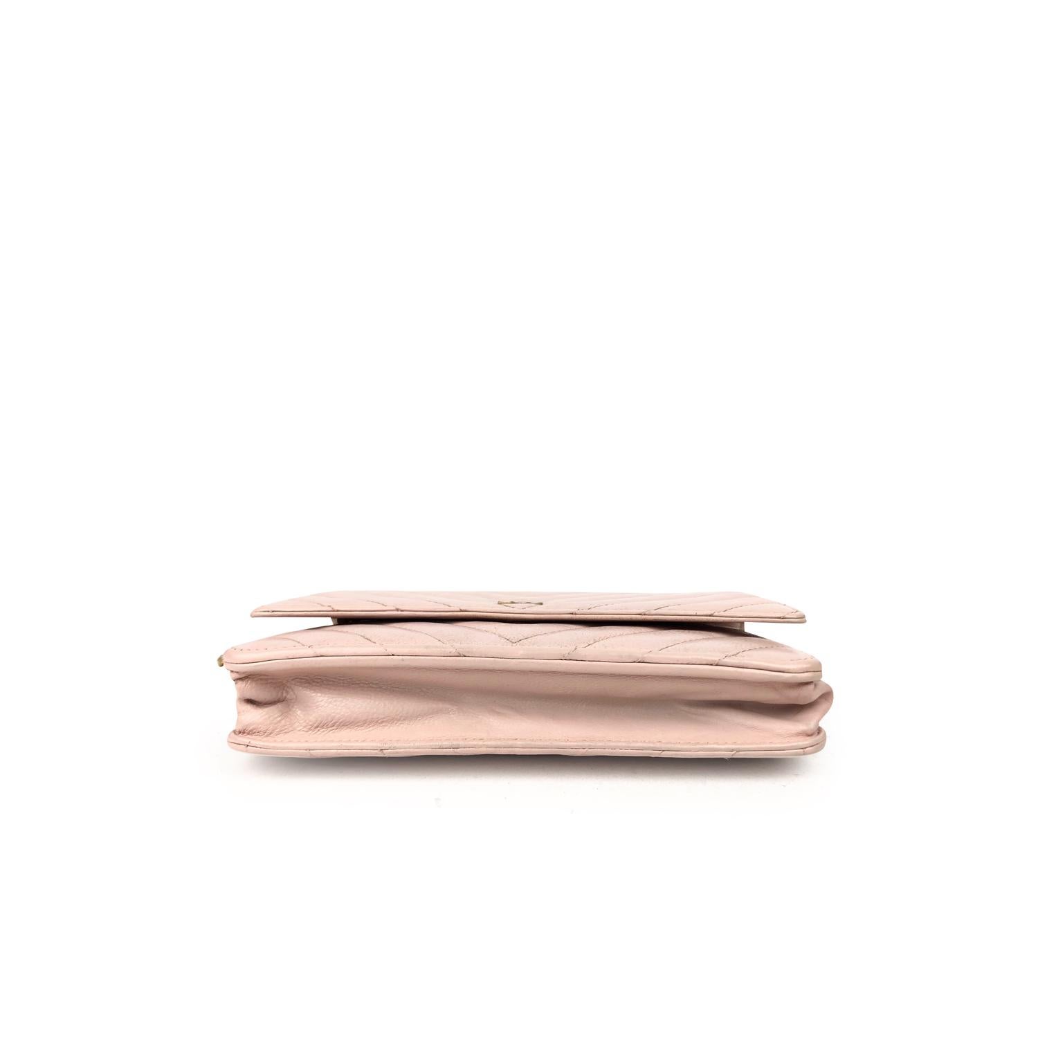 Chanel Pink Chevron Wallet On Chain Crossbody Bag 3
