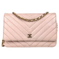 Chanel Pink Chevron Wallet On Chain Crossbody Bag