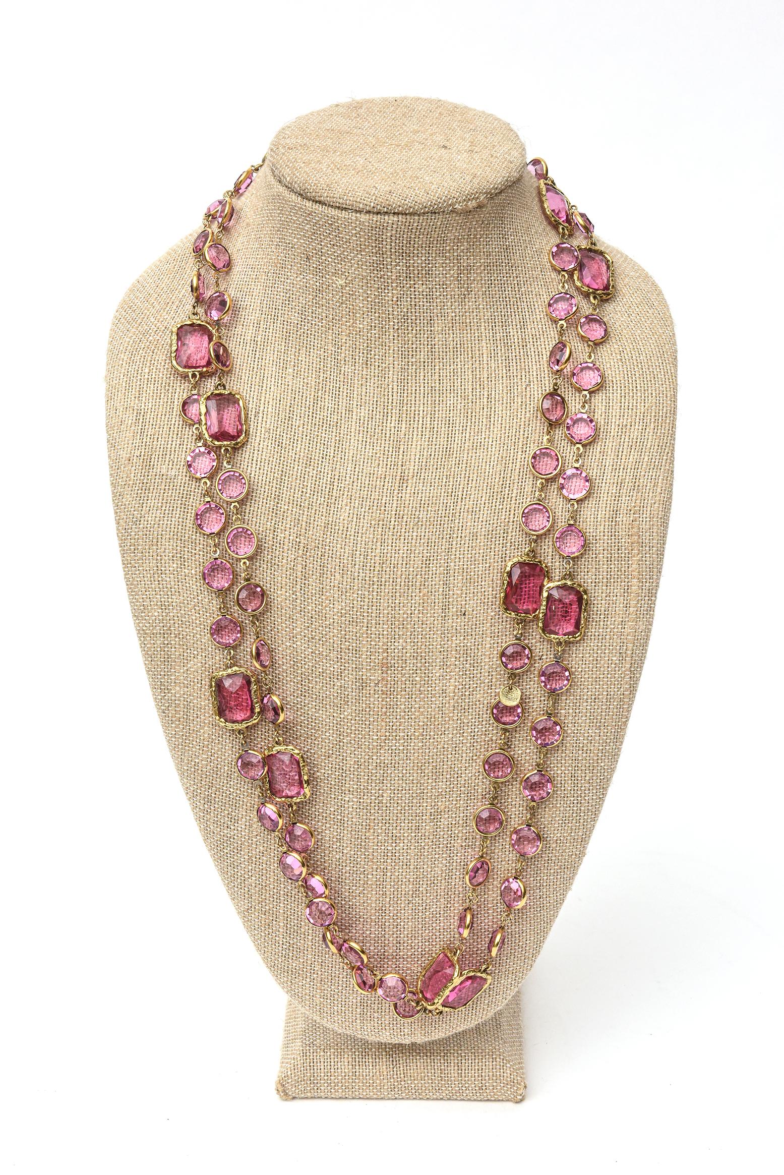 Chanel Pink Chicklet Sautoir Necklace In Good Condition In North Miami, FL