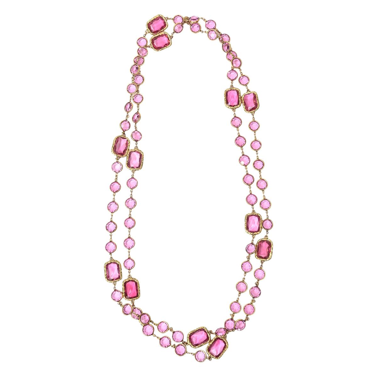 Chanel Vintage 1981 Crystal & Pearl Sautoir Chicklet Necklace