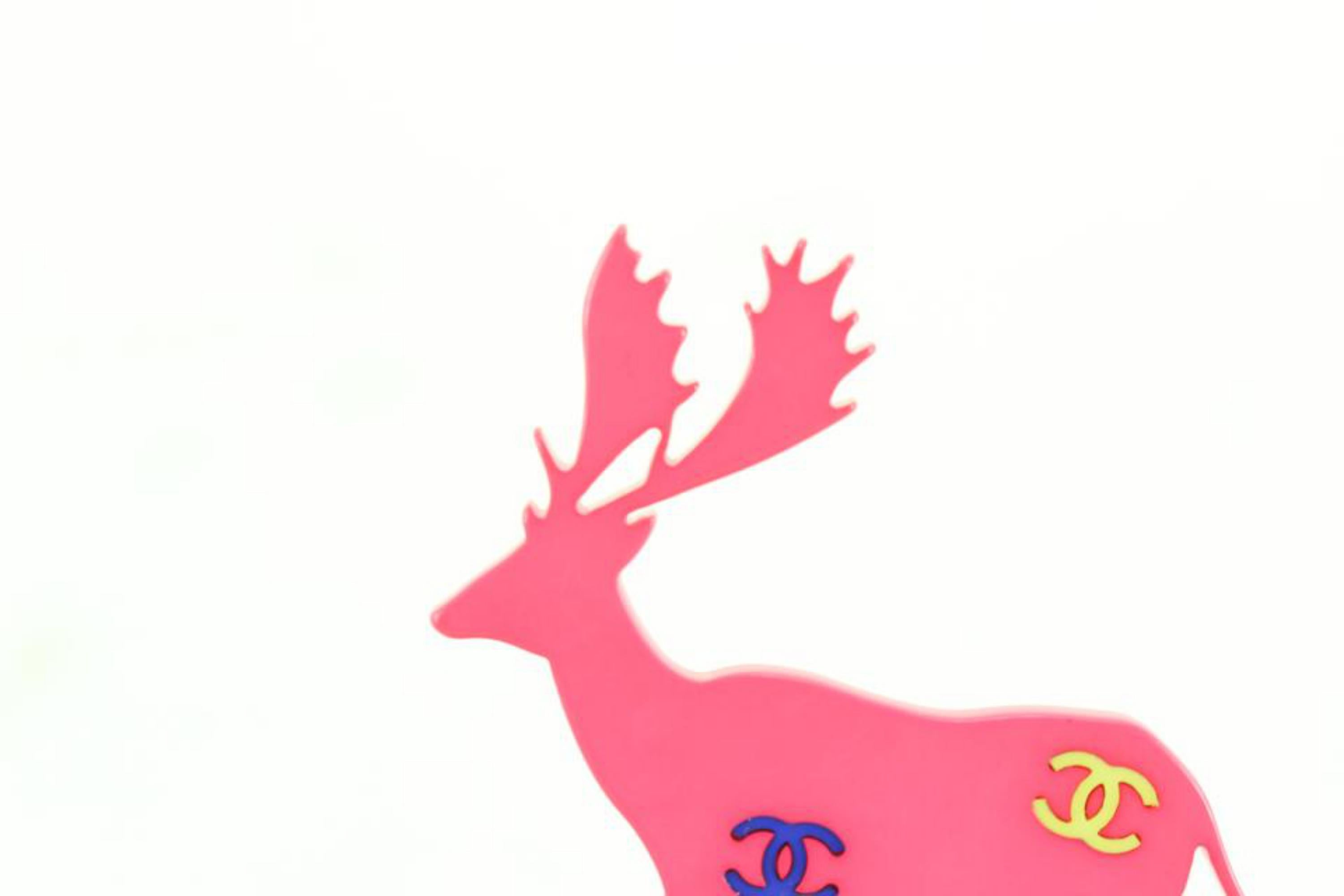 Chanel Pink Christmas Holiday CC Multicolor Reindeer Deer Brooch Pin 21cz76s For Sale 5
