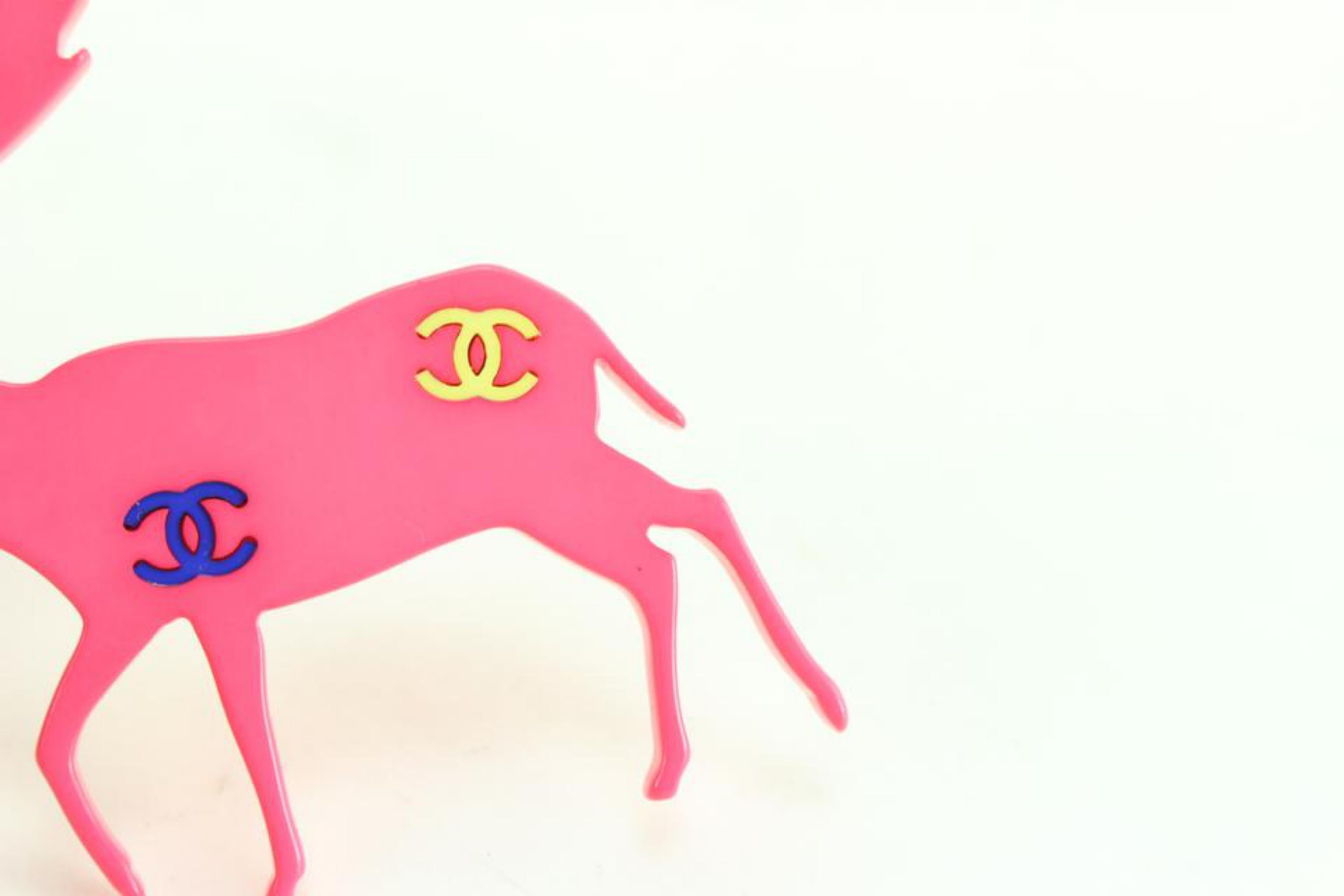 Chanel Pink Christmas Holiday CC Multicolor Reindeer Deer Brooch Pin 21cz76s In Excellent Condition For Sale In Dix hills, NY