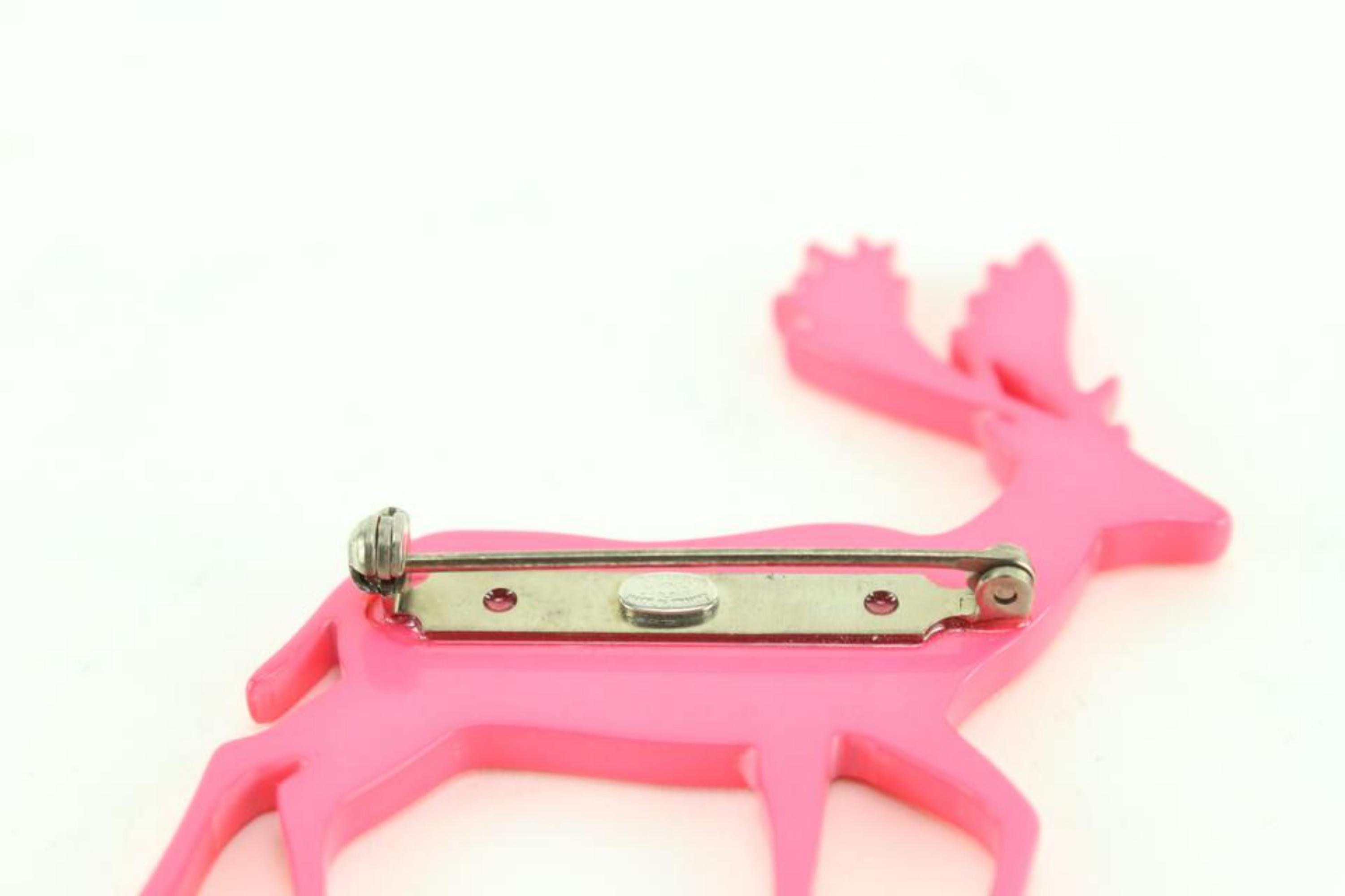 Women's Chanel Pink Christmas Holiday CC Multicolor Reindeer Deer Brooch Pin 21cz76s For Sale