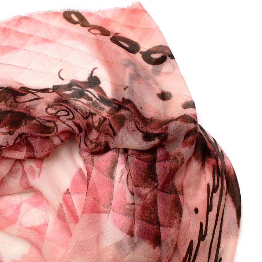 Chanel Pink Coco Camellia Print Cashmere Scarf For Sale 1