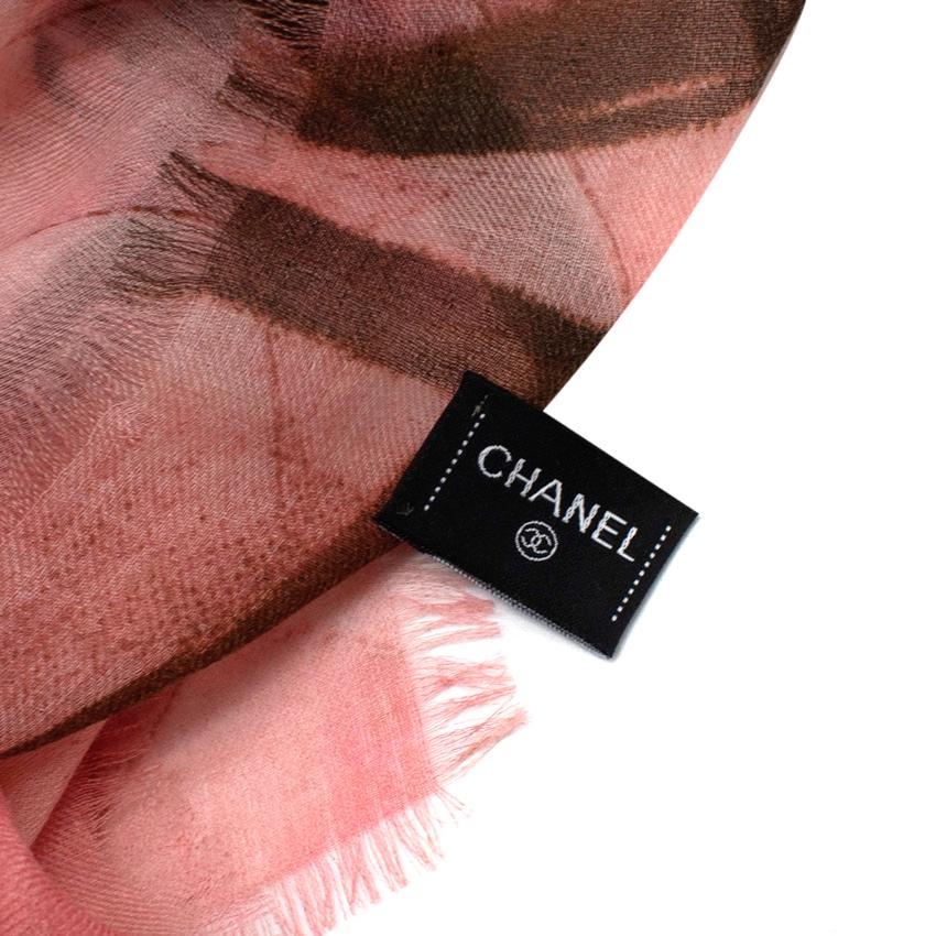 Chanel Pink Coco Camellia Print Cashmere Scarf For Sale 3