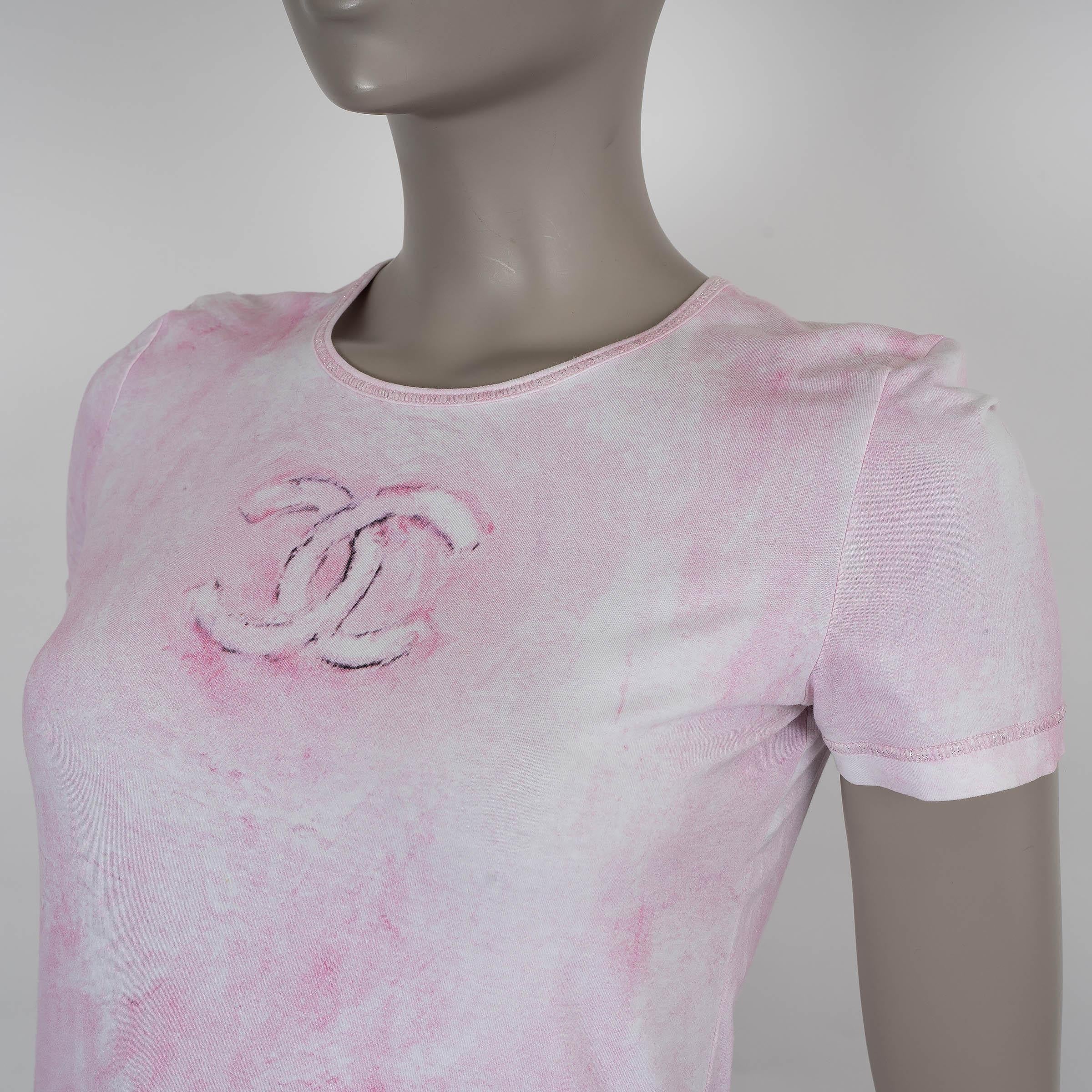 CHANEL rosa Baumwolle 09C LOS ANGELES TIE-DYE T-Shirt Shirt 36 XS im Angebot 1