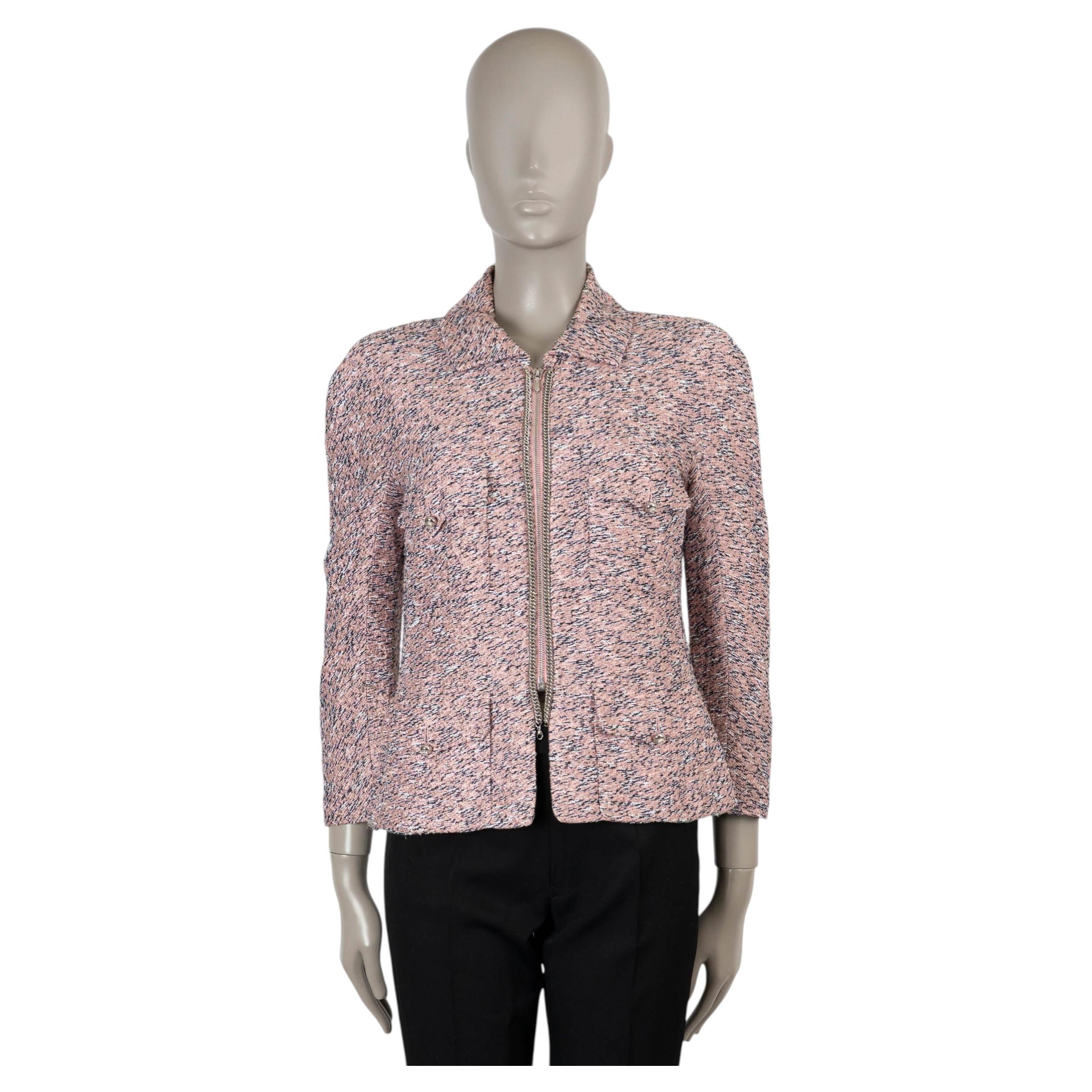 CHANEL pink cotton 11P CHAIN TRIM ZIP-FRONT TWEED Jacket 40 M For Sale