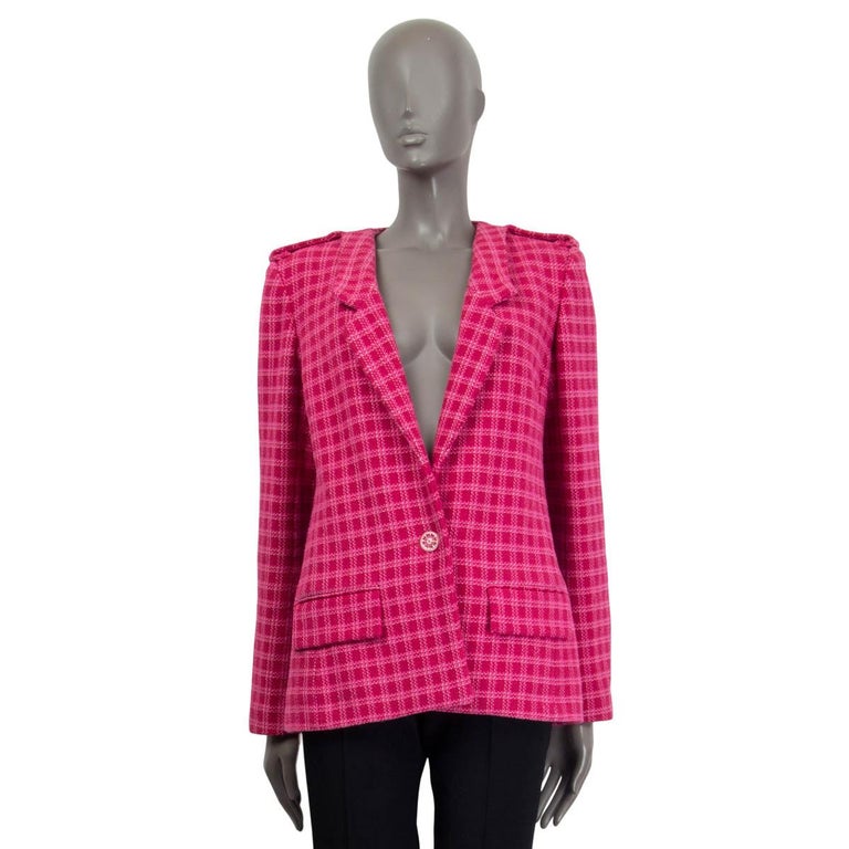 CHANEL pink cotton 2016 SEOUL OVERSIZED TWEED Blazer Jacket 40 M 16C For  Sale at 1stDibs