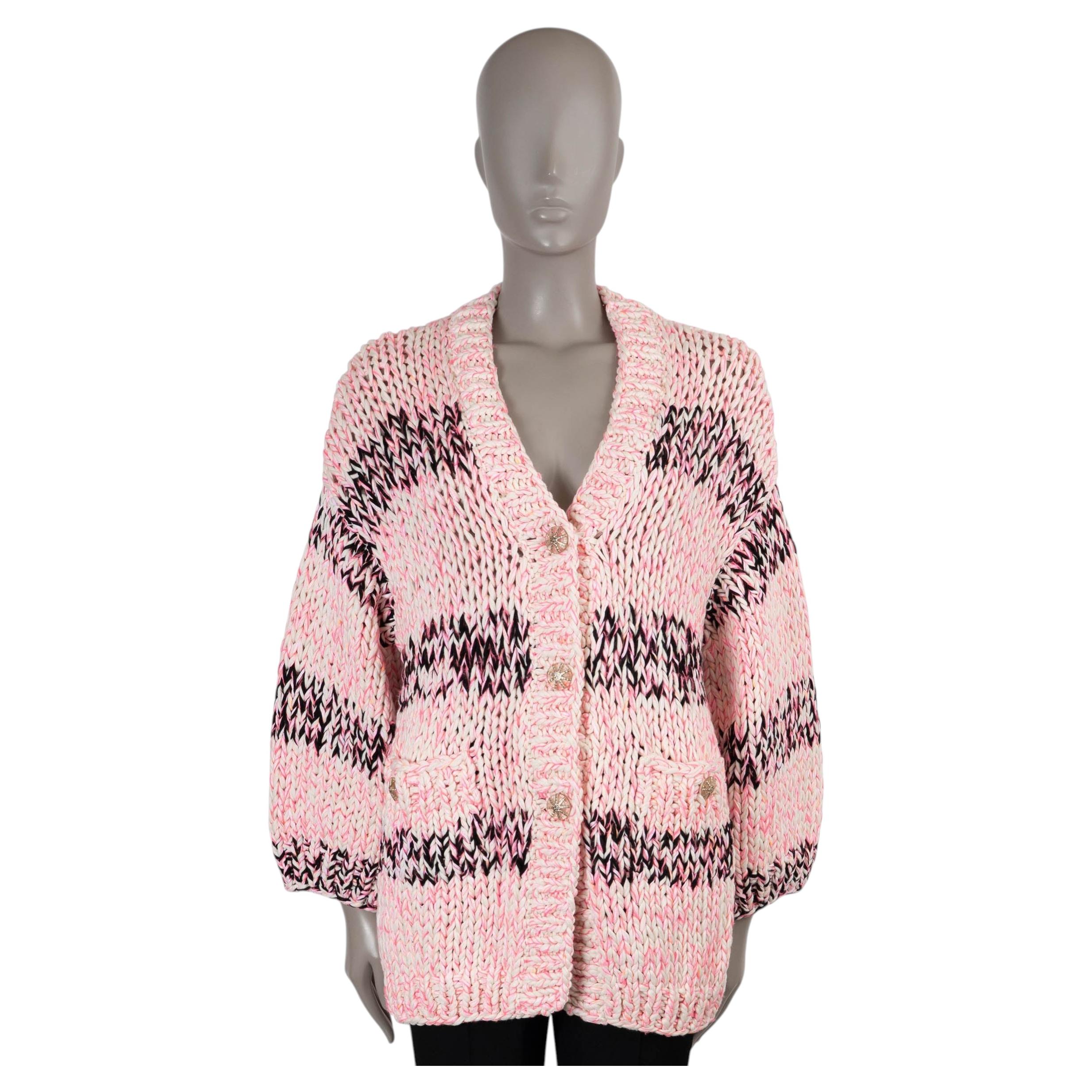 CHANEL pink cotton 20S OVERSIZED CHUNKY KNIT Jacket 38 S