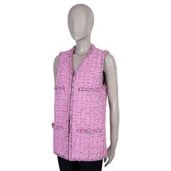 CHANEL pink cotton 22P METALLIC BRAID TRIM TWEED VEST Jacket 36 XS