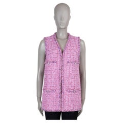 CHANEL pink cotton 22P METALLIC BRAID TRIM TWEED VEST Jacket 36 XS