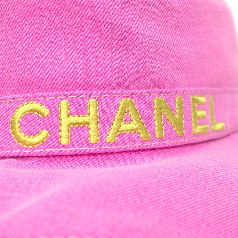 Chanel Logo Letters Bucket Hat Embroidered Denim Pink 19532899