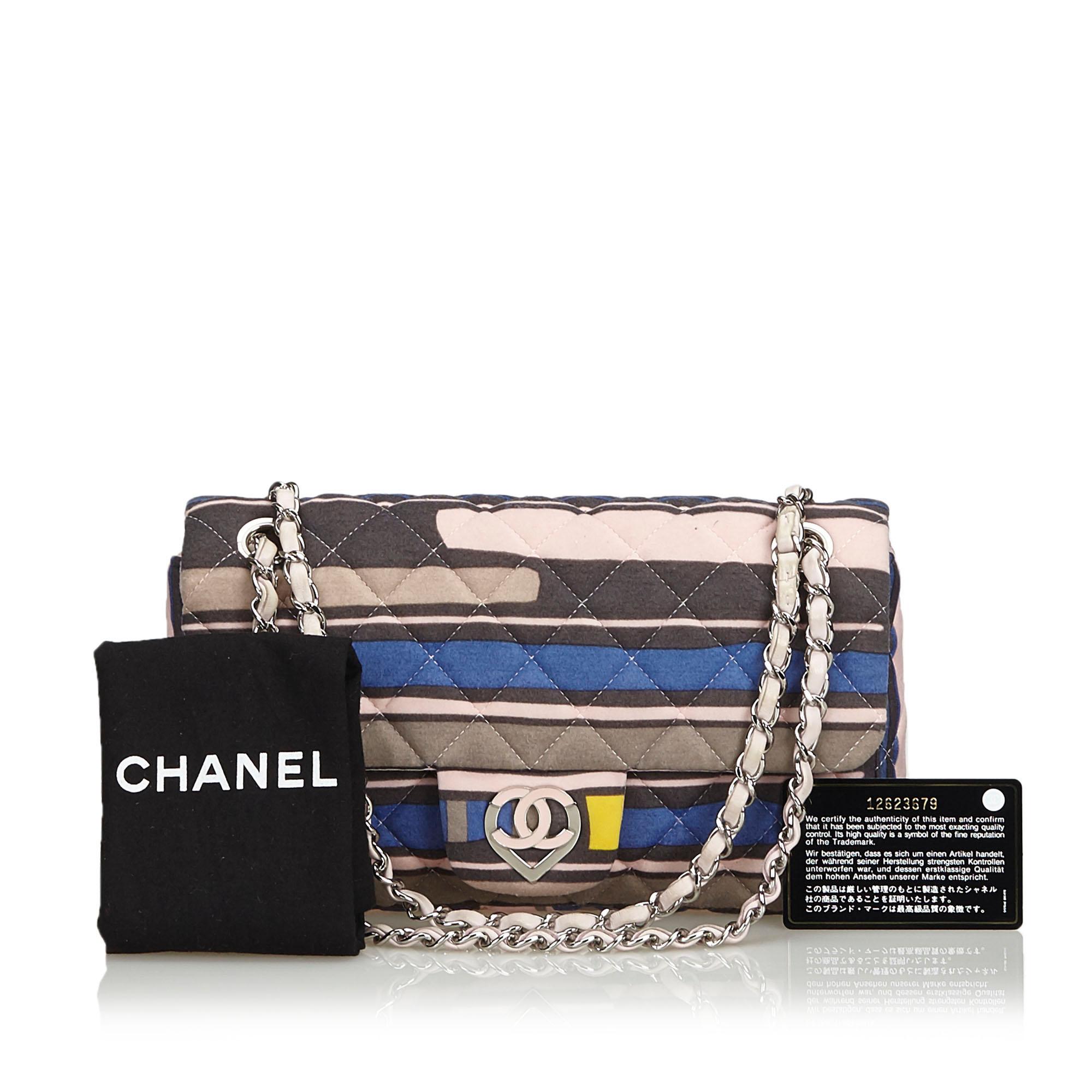 Chanel Pink Cotton Fabric CC Heart Printed Medium Flap Bag France 4
