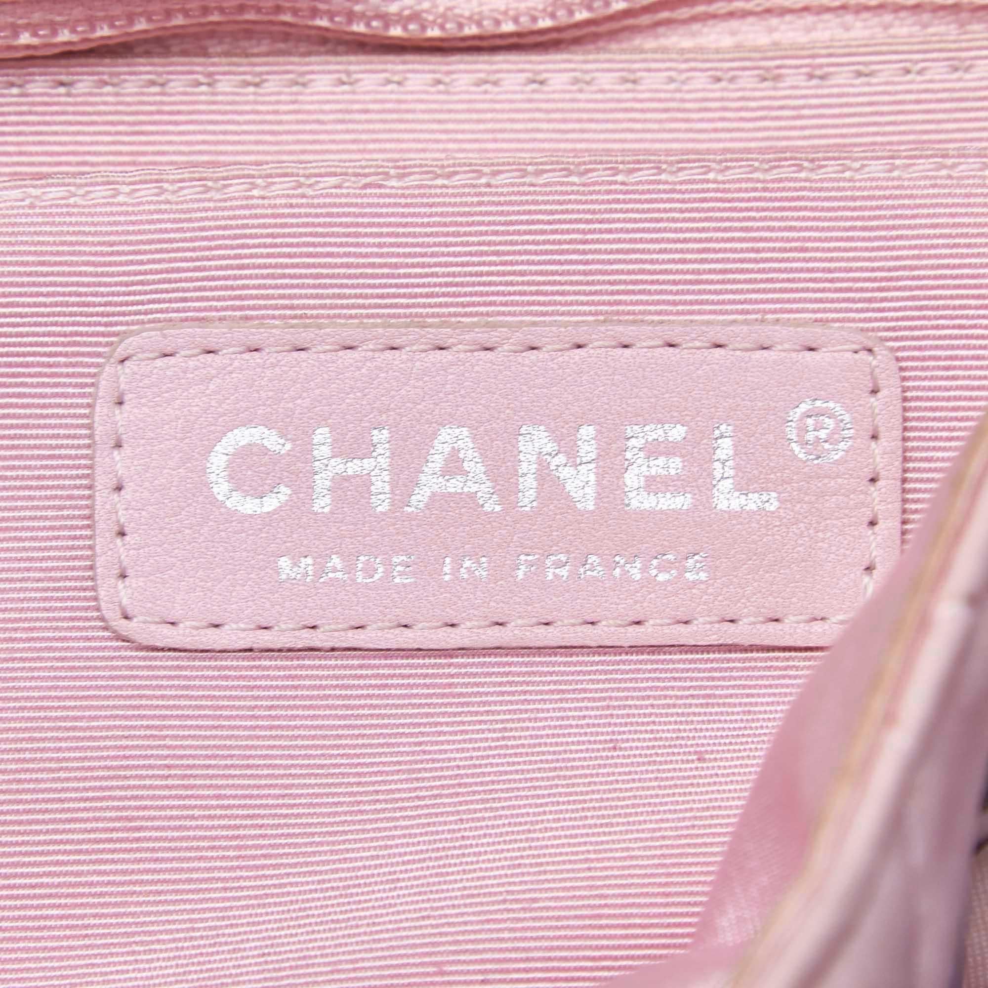 Chanel Pink Cotton Fabric CC Heart Printed Medium Flap Bag France In Good Condition In Orlando, FL