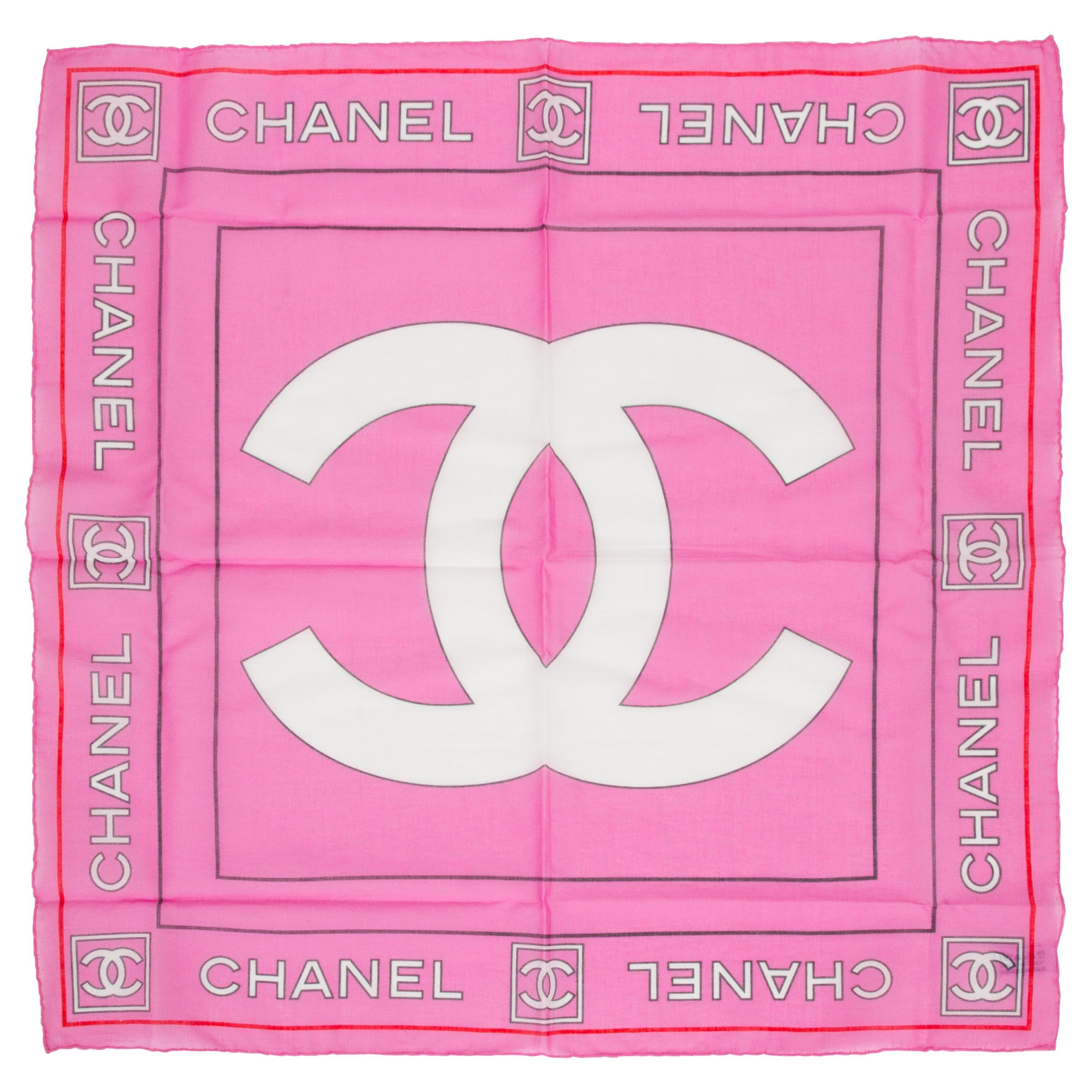 Chanel Pink Cotton Logo Small Scarf