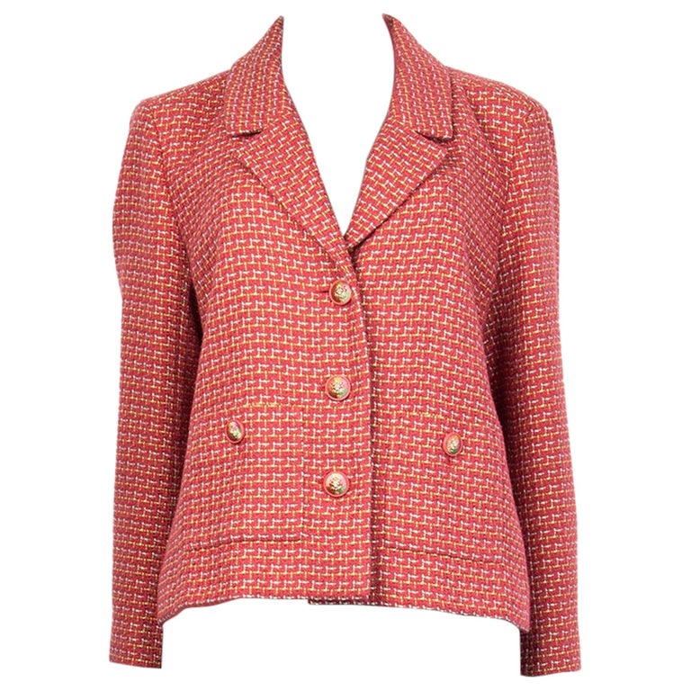 CHANEL pink cotton Tweed Blazer Jacket 46 XXL For Sale at 1stDibs