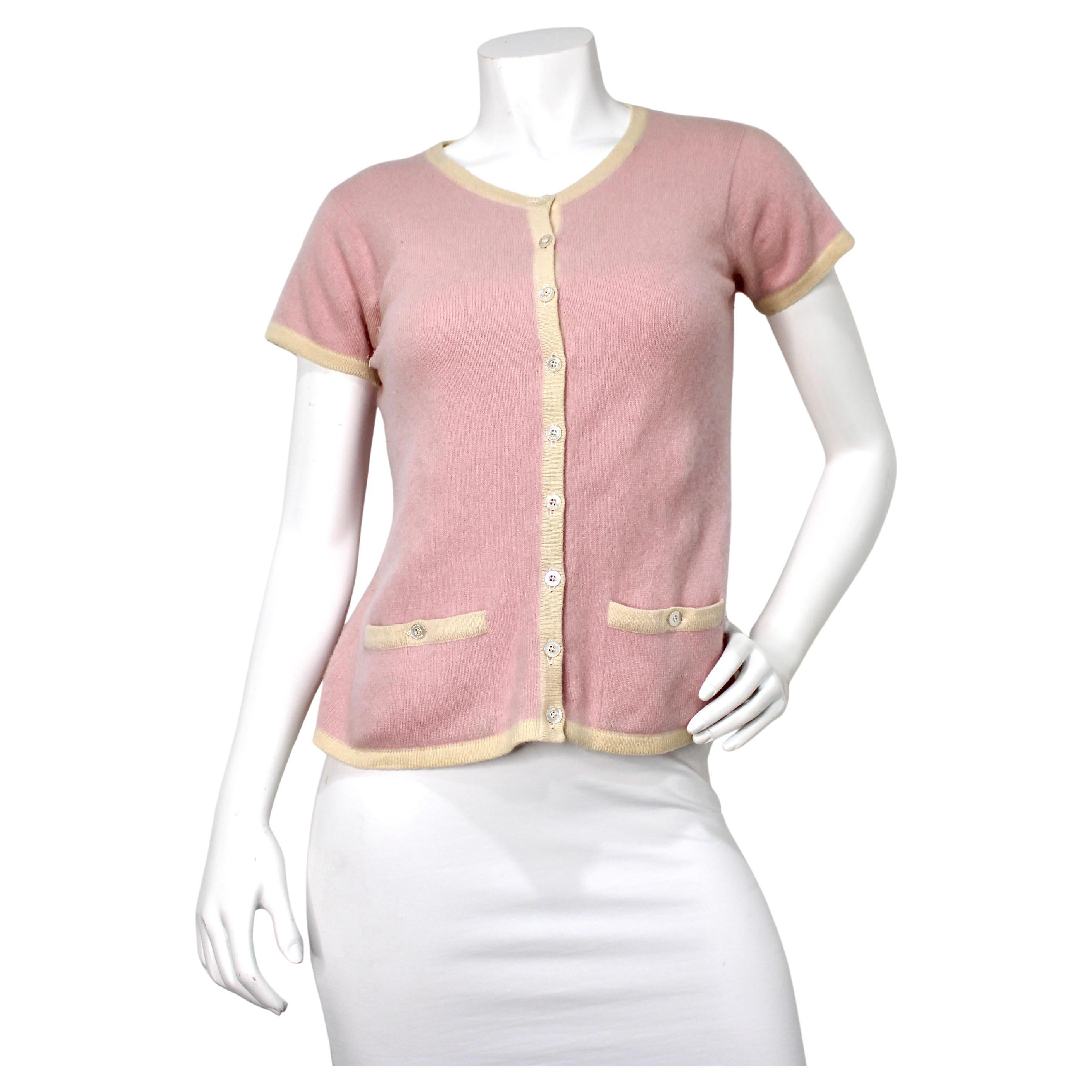 Chanel Pink & Cream Cashmere Cardigan circa 1996