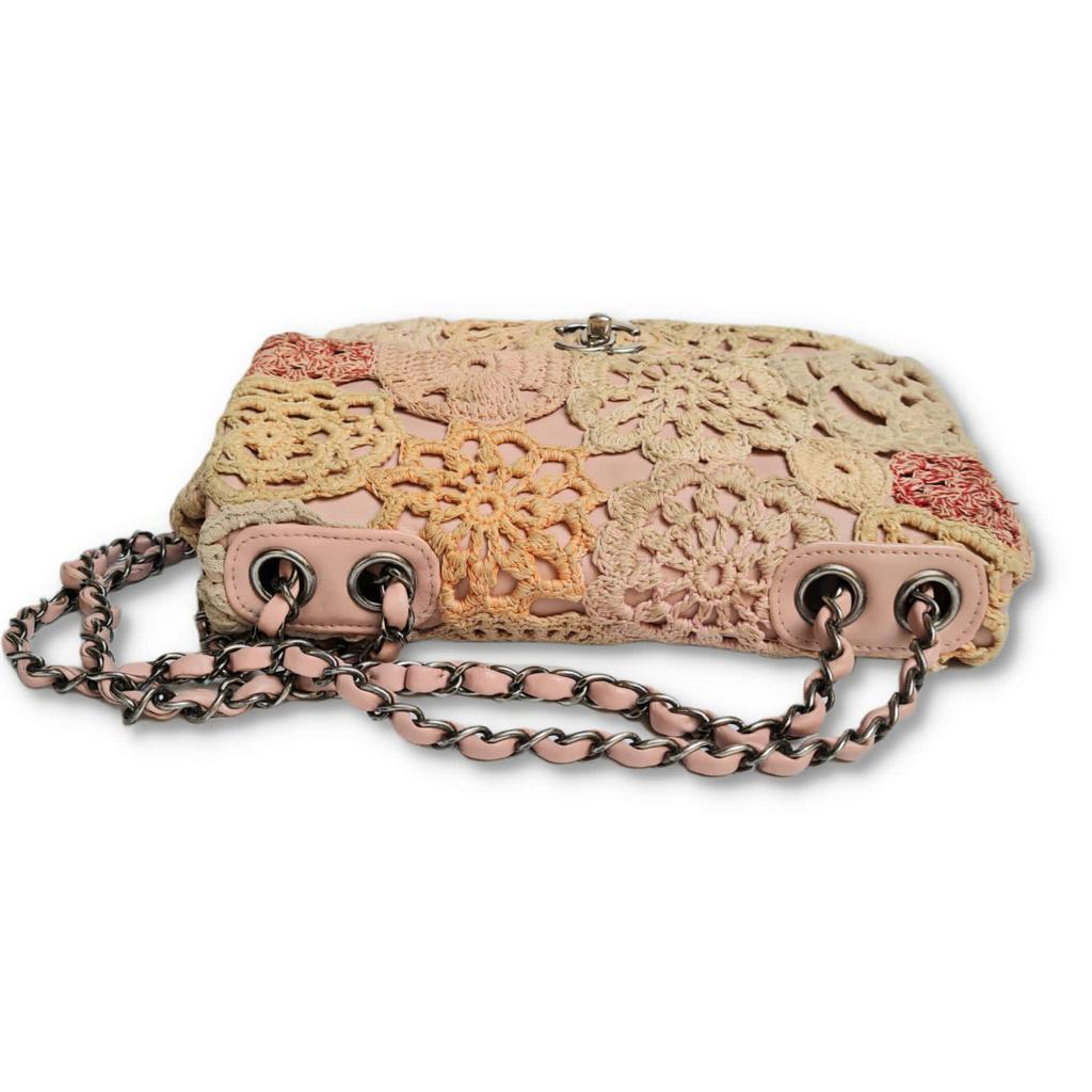 Chanel Pink Crochet Medium Flap Bag 2