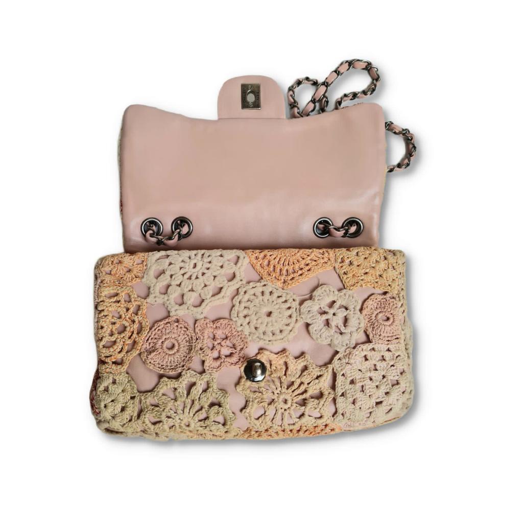 Chanel Pink Crochet Medium Flap Bag 4