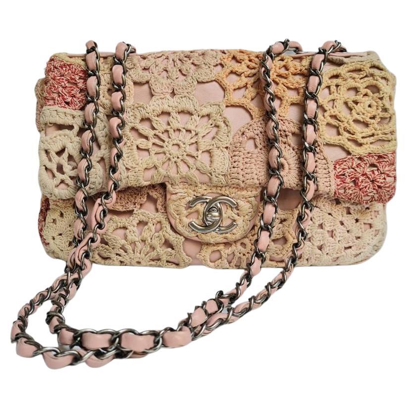 Chanel Camellia Crochet Flap Bag Fabric Small at 1stDibs